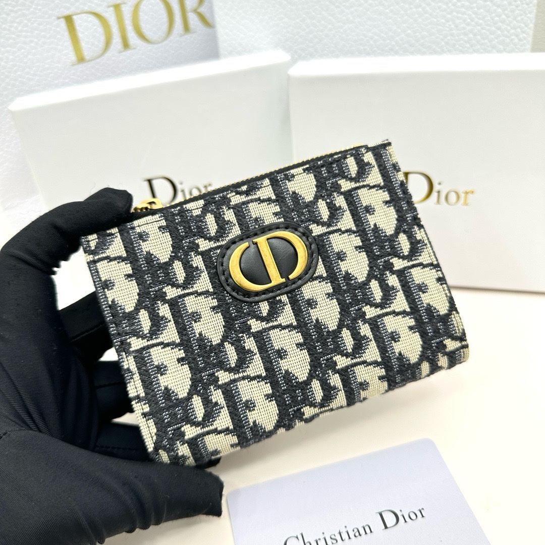 Dior高仿短夾 女士深藍Oblique帆布 金屬標誌設計款 小巧實用型| 12 Dior高仿短夾 女士深藍Oblique帆布 金屬標誌設計款 小巧實用型