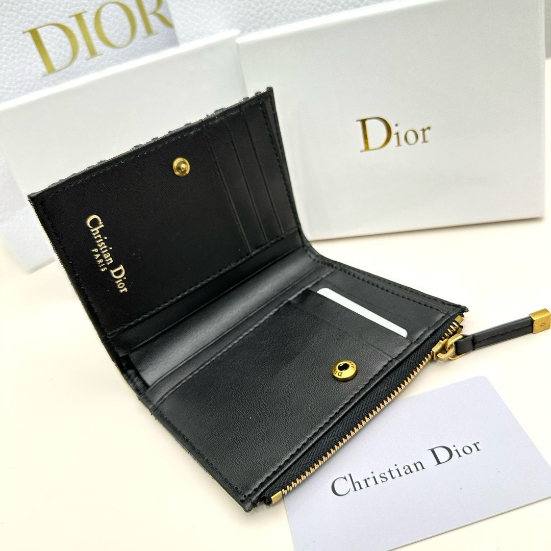 Dior高仿短夾 女士深藍Oblique帆布 金屬標誌設計款 小巧實用型| 7 Dior高仿短夾 女士深藍Oblique帆布 金屬標誌設計款 小巧實用型