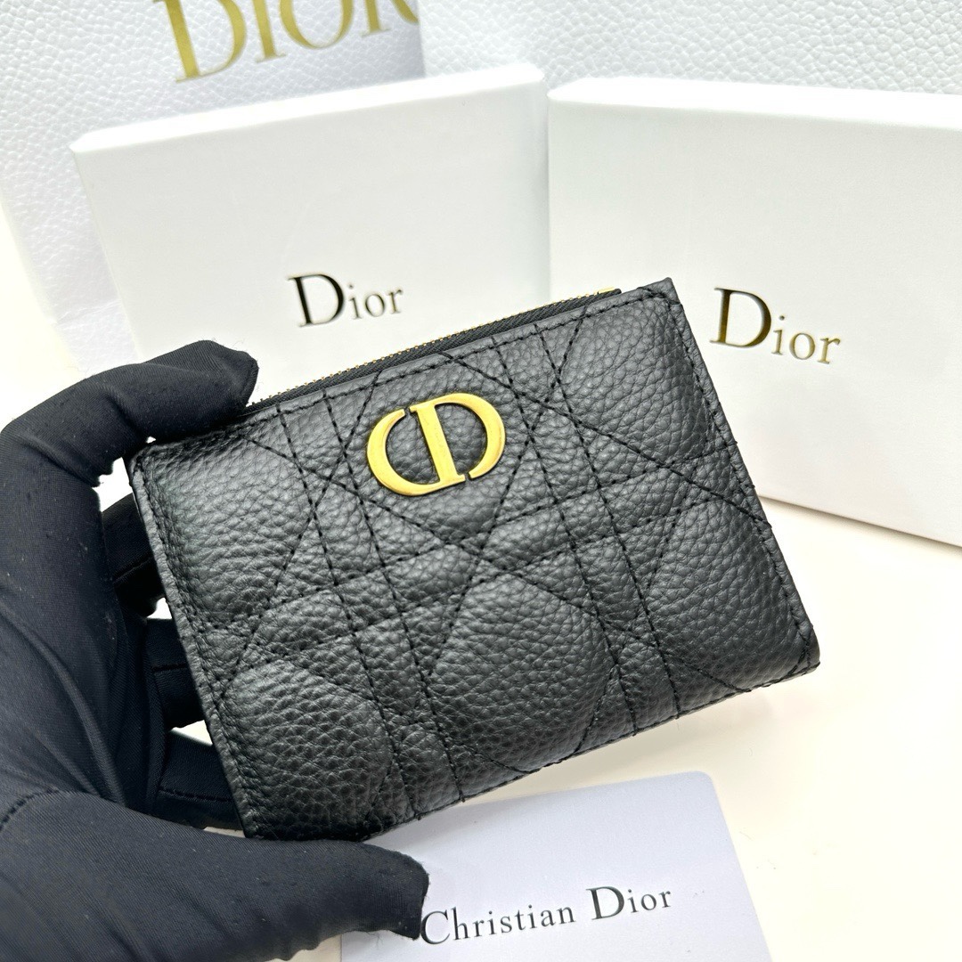Dior高仿短夾 女士藤格紋黑色小牛皮 金屬CD標精品卡包設計| 12 Dior高仿短夾 女士藤格紋黑色小牛皮 金屬CD標精品卡包設計
