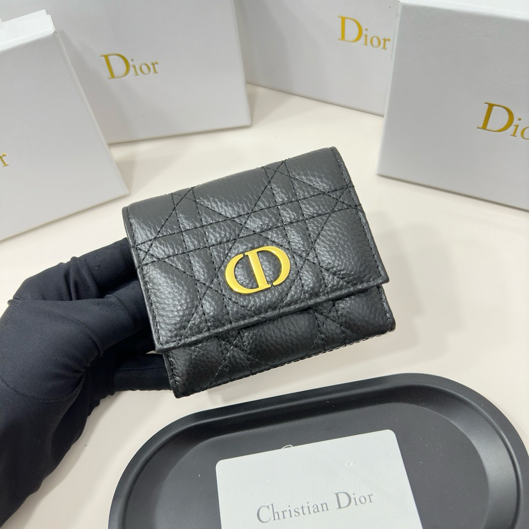 Dior高仿短夾 黑色藤格壓紋小牛皮CD金標 男士精品卡片包| 12 Dior高仿短夾 黑色藤格壓紋小牛皮CD金標 男士精品卡片包