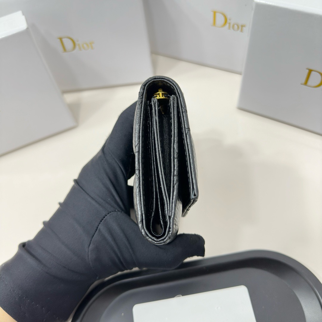 Dior高仿短夾 黑色藤格壓紋小牛皮CD金標 男士精品卡片包| 11 Dior高仿短夾 黑色藤格壓紋小牛皮CD金標 男士精品卡片包