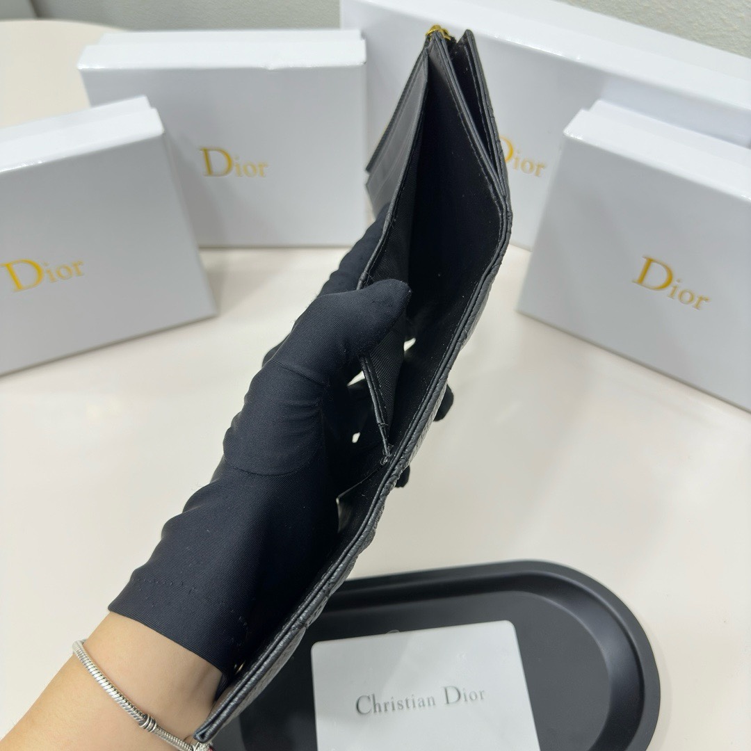 Dior高仿短夾 黑色藤格壓紋小牛皮CD金標 男士精品卡片包| 7 Dior高仿短夾 黑色藤格壓紋小牛皮CD金標 男士精品卡片包
