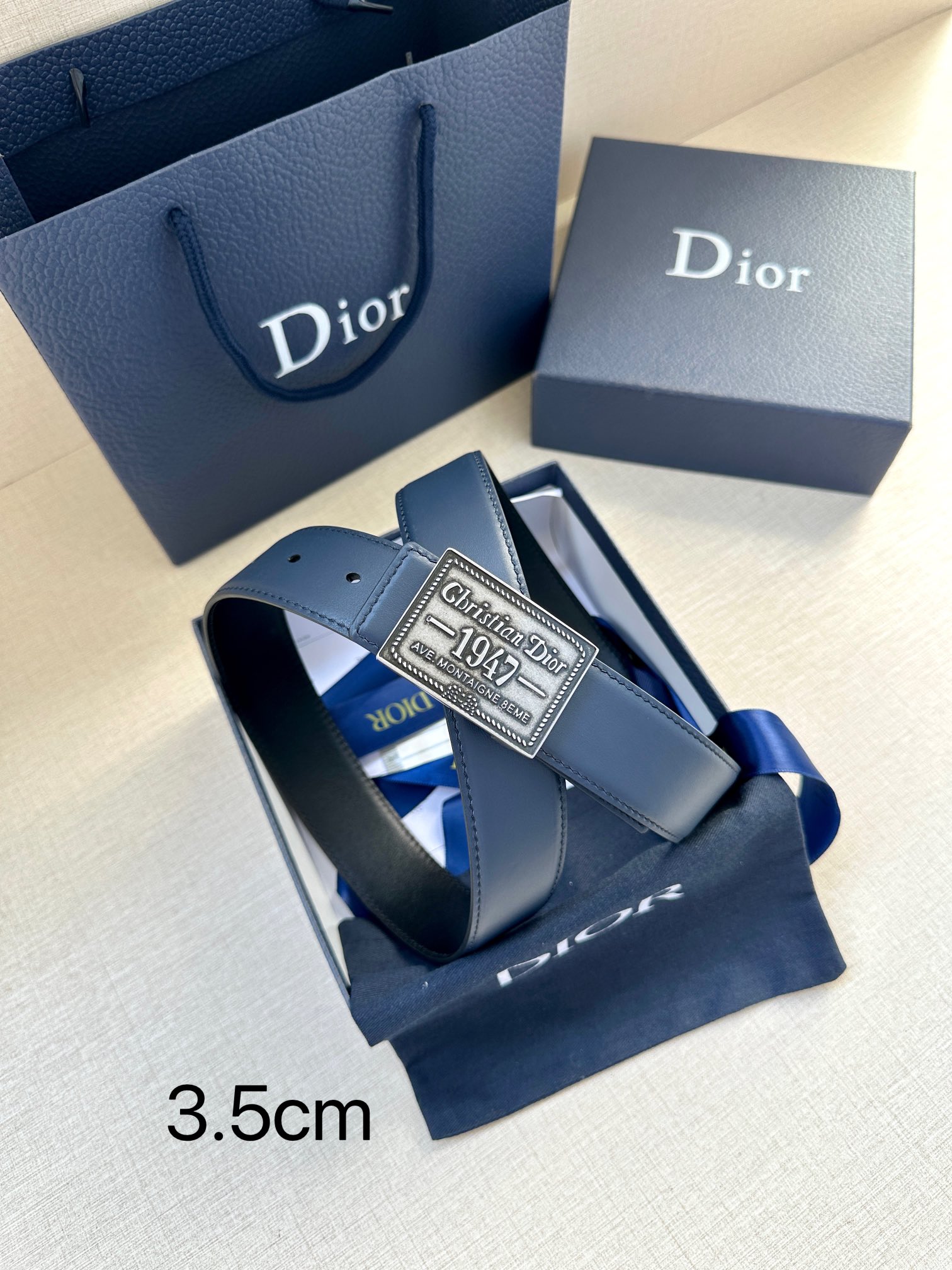 Dior 一比一男士經典復古皮帶 1947標牌深藍款| 14 Dior 一比一男士經典復古皮帶 1947標牌深藍款
