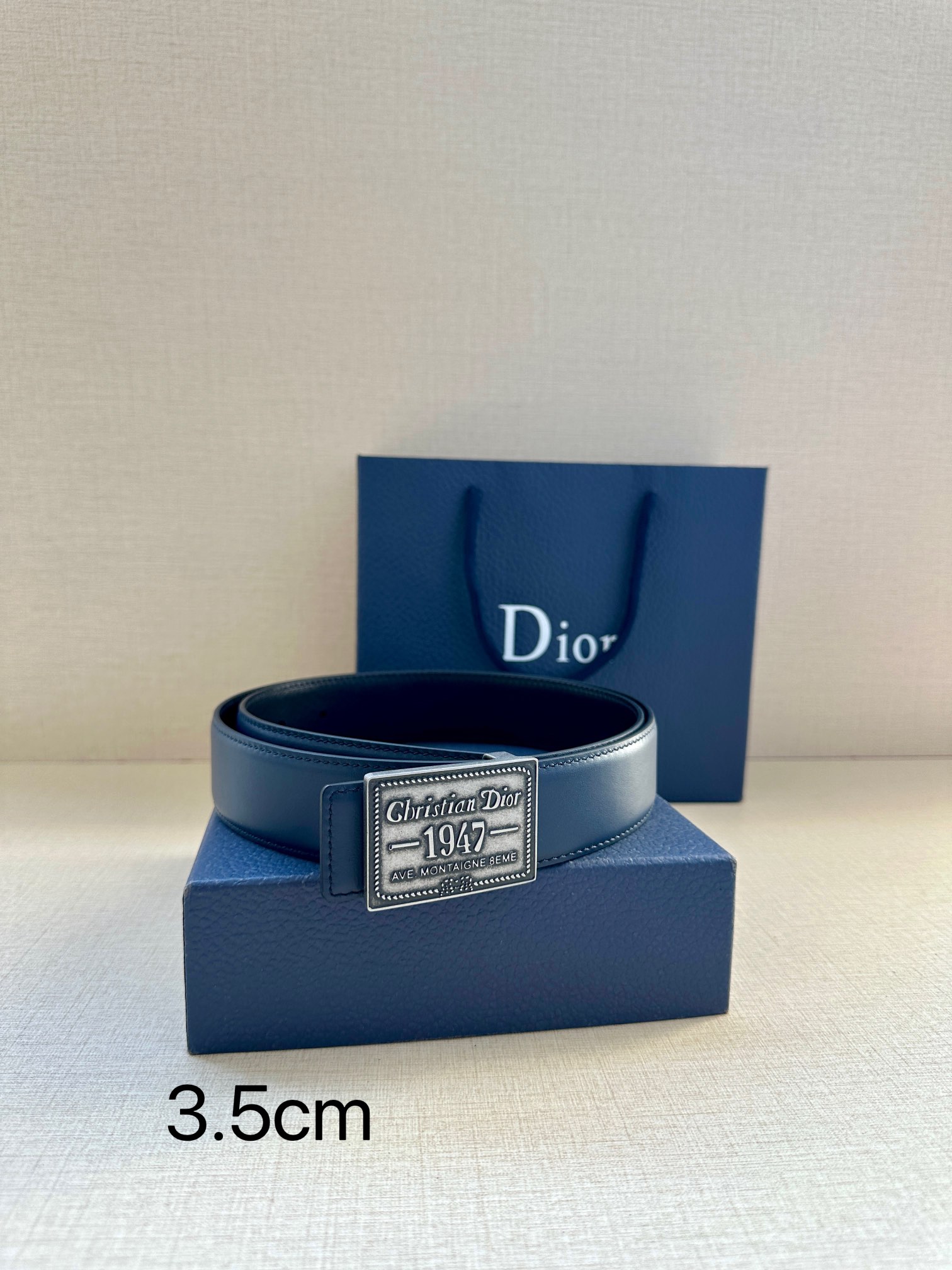 Dior 一比一男士經典復古皮帶 1947標牌深藍款| 9 Dior 一比一男士經典復古皮帶 1947標牌深藍款
