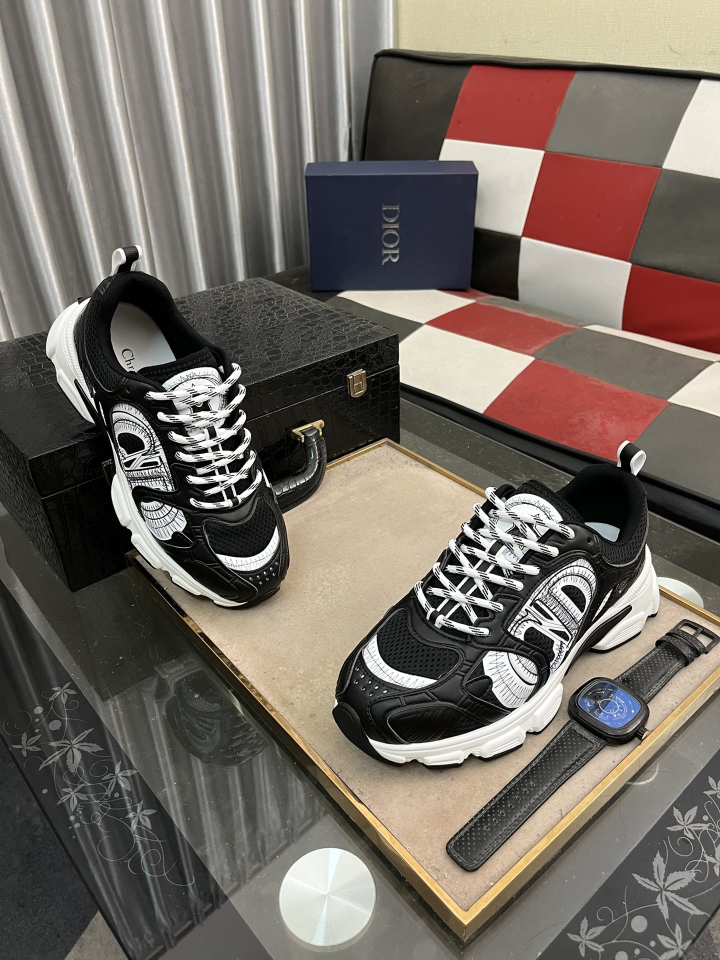 高仿 Dior 黑白厚底運動鞋 男款透氣網布跑鞋 時尚百搭休閒鞋| 13 高仿 Dior 黑白厚底運動鞋 男款透氣網布跑鞋 時尚百搭休閒鞋