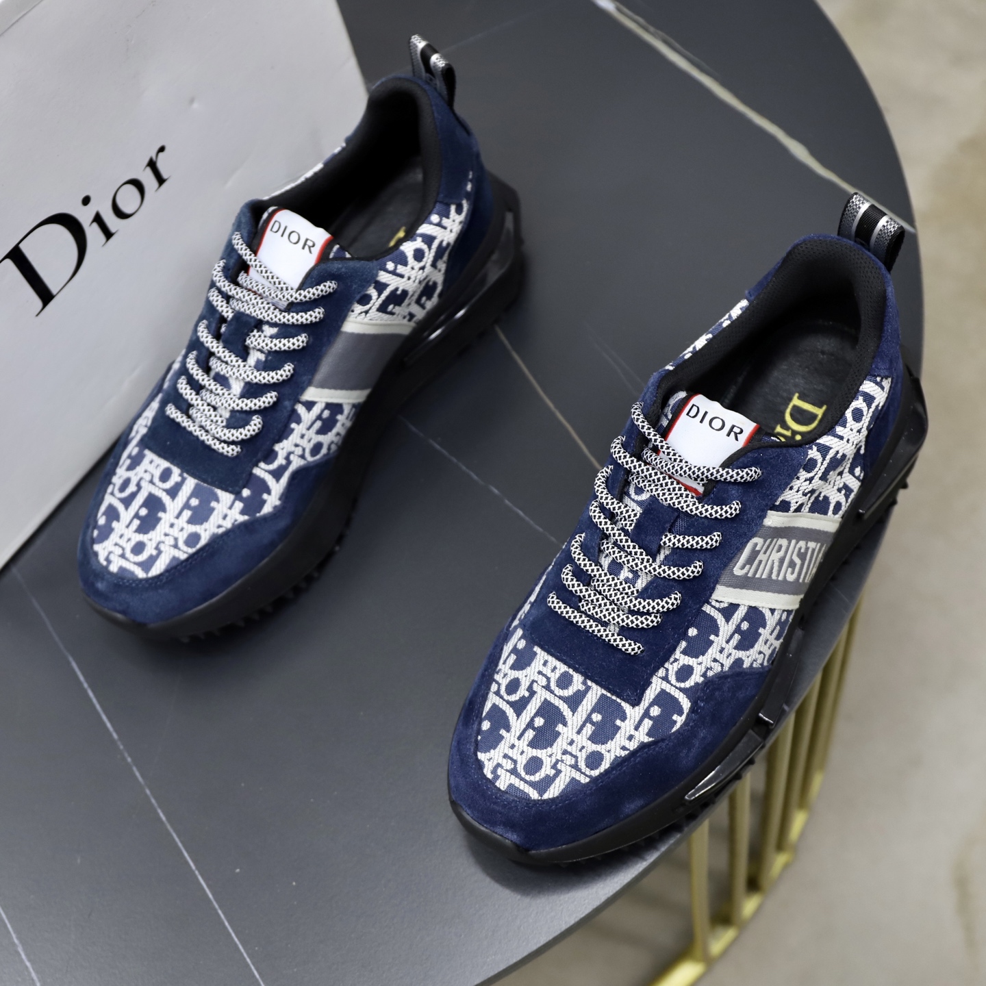 Dior 高仿男士 Oblique 老花運動鞋 深藍麂皮拼接 都會百搭時尚款| 14 Dior 高仿男士 Oblique 老花運動鞋 深藍麂皮拼接 都會百搭時尚款