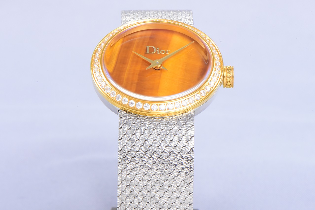 DiorA貨琥珀橘面女錶 銀帶金框鑽飾珍稀配色| 9 DiorA貨琥珀橘面女錶 銀帶金框鑽飾珍稀配色