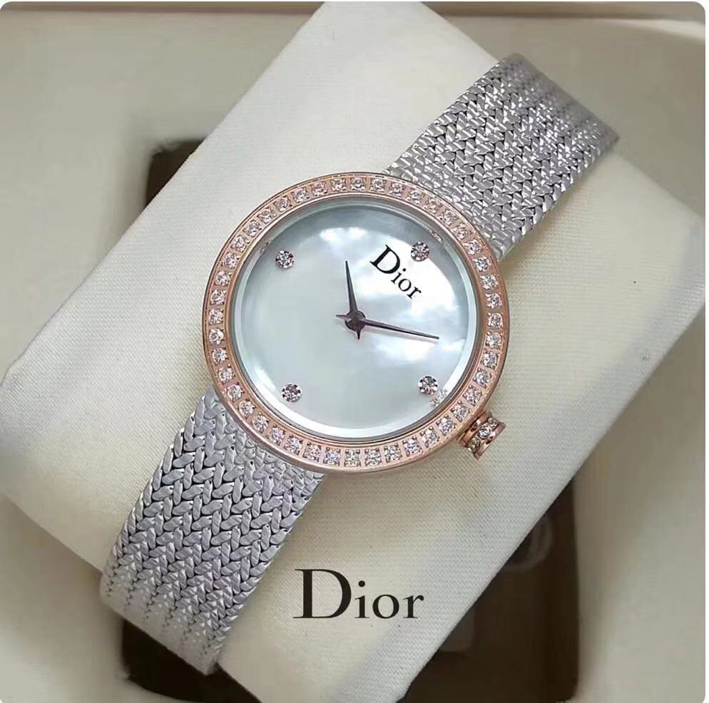 Dior高仿金邊貝母女錶細鑽圈銀帶氣質款| 14 Dior高仿金邊貝母女錶細鑽圈銀帶氣質款