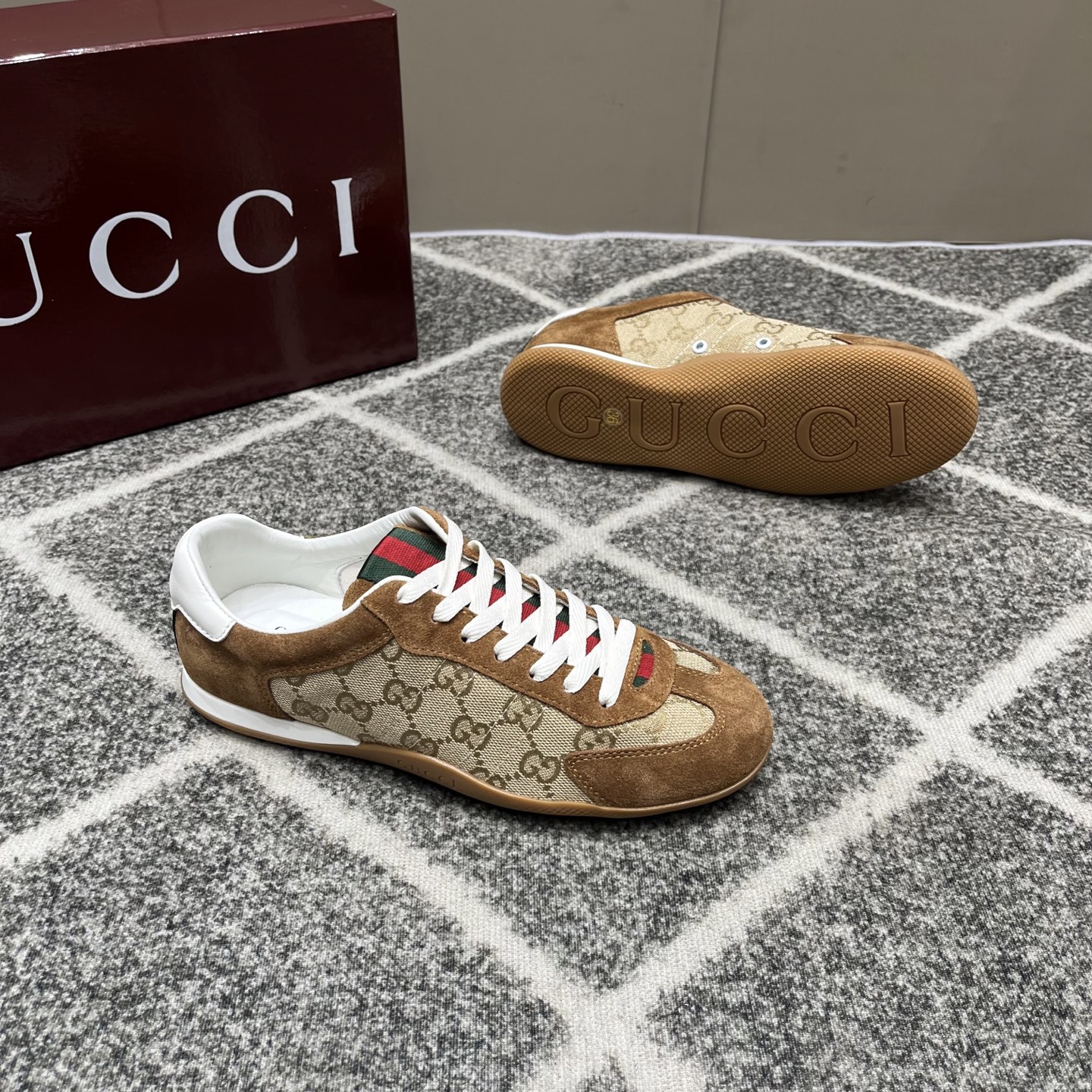 Gucci高仿復古男鞋 GG帆布拼麂皮 原色復刻低筒設計| 7 Gucci高仿復古男鞋 GG帆布拼麂皮 原色復刻低筒設計