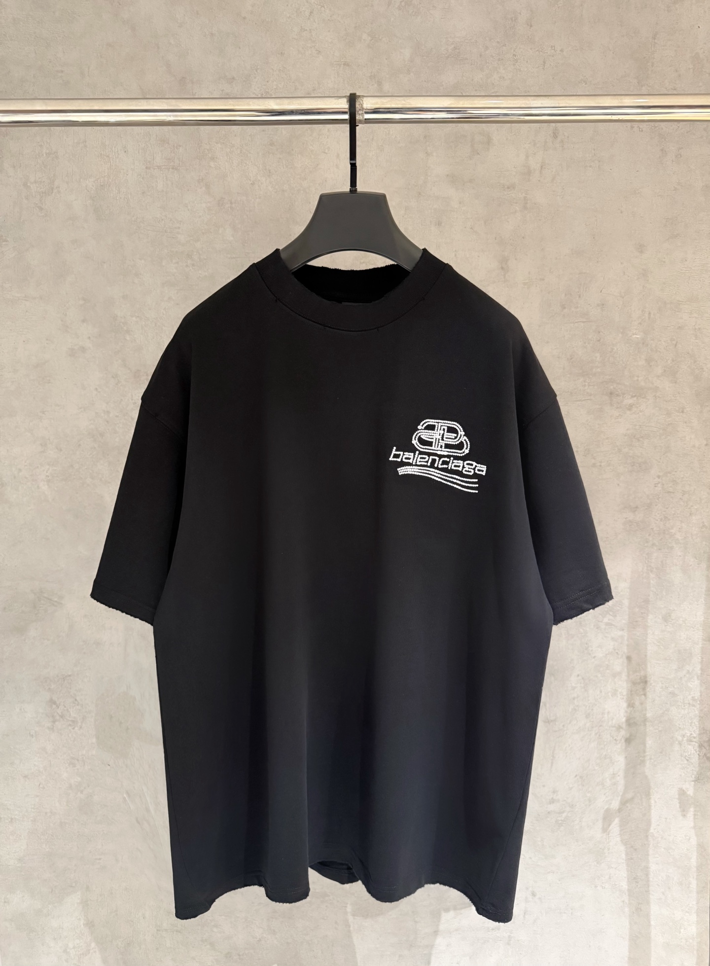 Balenciaga 原單 BB刺繡Logo短袖T恤 黑色潮流寬鬆上衣