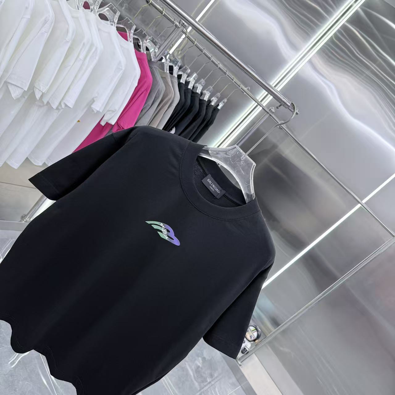 Balenciaga A貨 男款 彩色Logo短袖T恤 黑色休閒百搭款| 12 Balenciaga A貨 男款 彩色Logo短袖T恤 黑色休閒百搭款