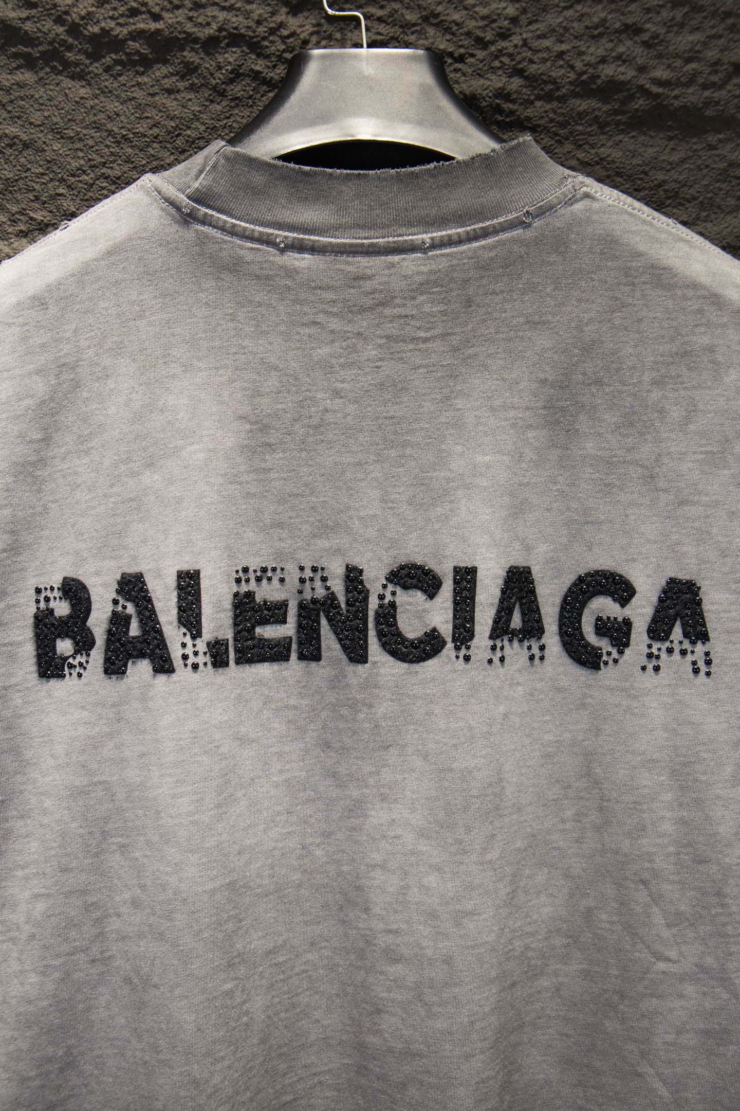 Balenciaga A貨 男款 BB水鑽Logo短袖T恤 灰色復古街頭風| 11 Balenciaga A貨 男款 BB水鑽Logo短袖T恤 灰色復古街頭風