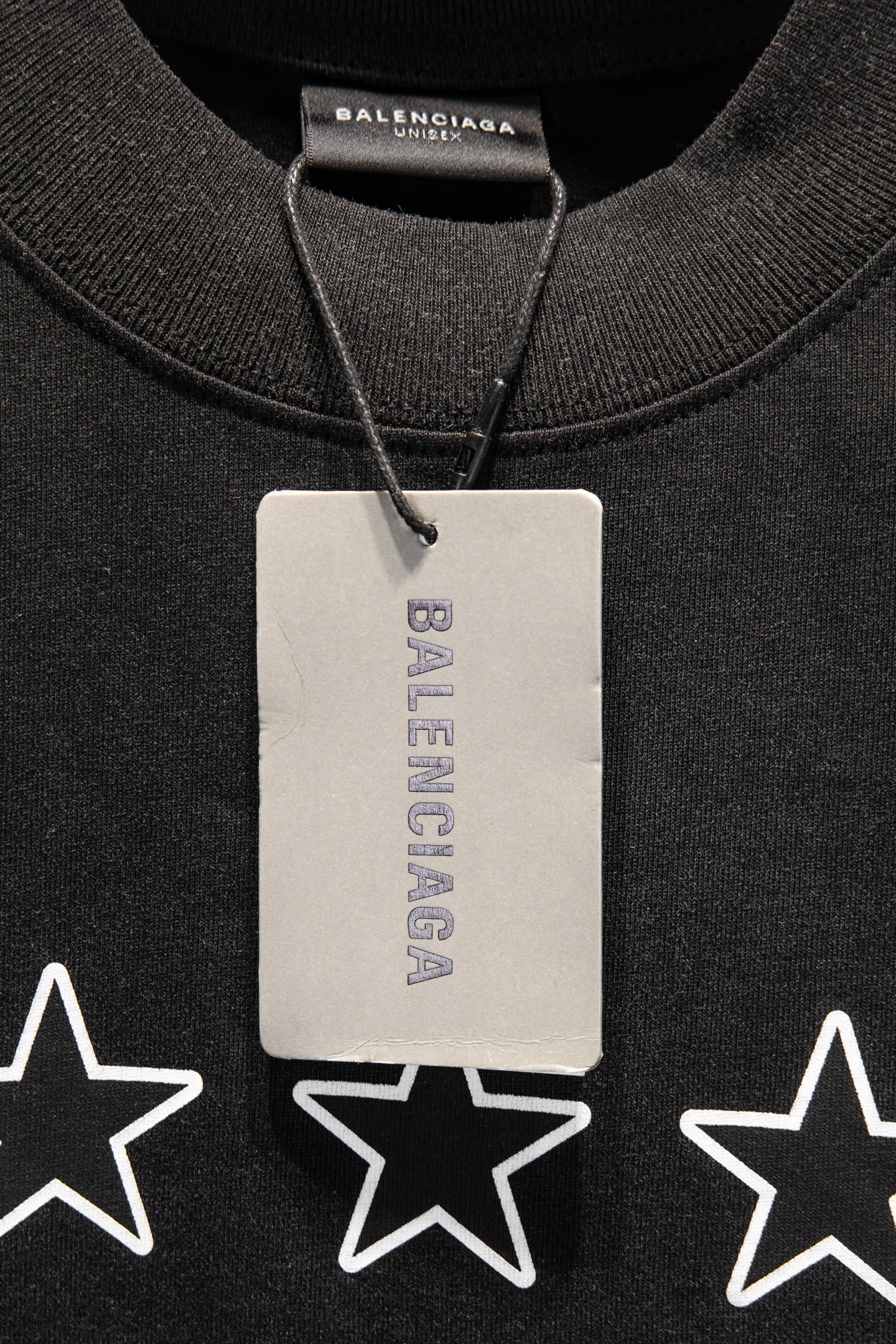 Balenciaga A貨 男款 五角星印花短袖T恤 黑色寬鬆版型 潮流街頭百搭款| 8 Balenciaga A貨 男款 五角星印花短袖T恤 黑色寬鬆版型 潮流街頭百搭款