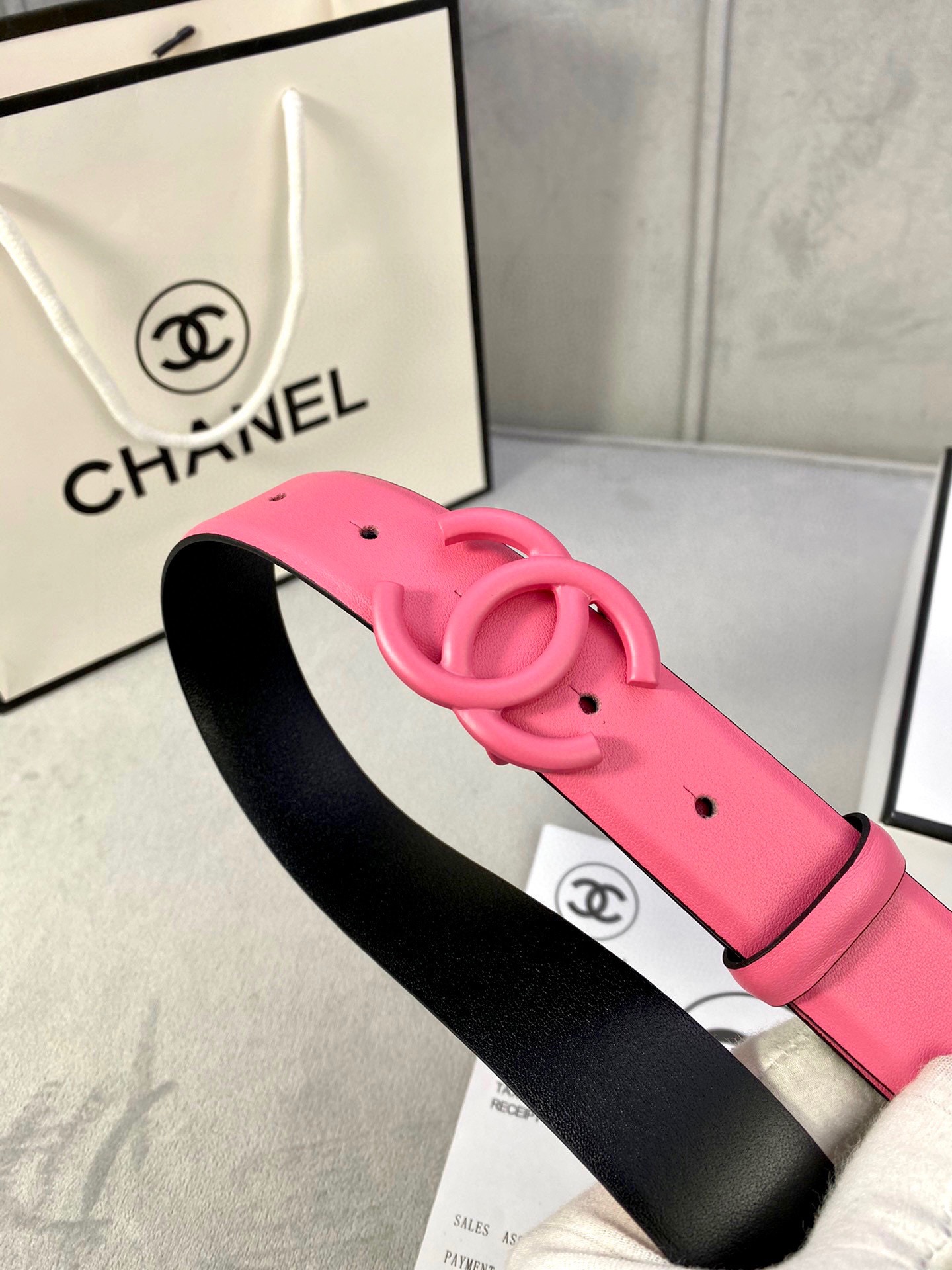 Chanel 高仿 粉色雙C扣皮帶 女士時尚百搭腰帶| 11 Chanel 高仿 粉色雙C扣皮帶 女士時尚百搭腰帶