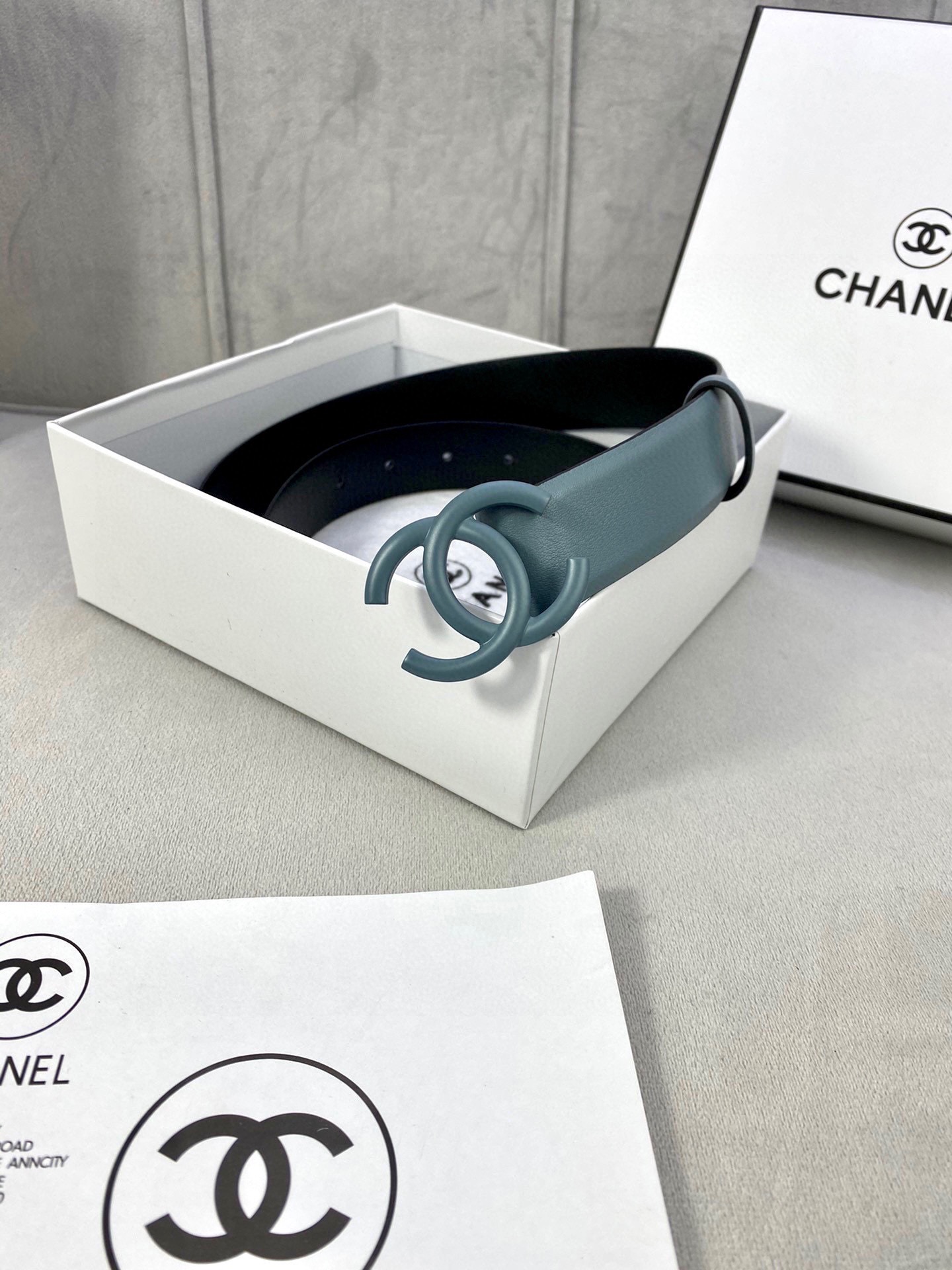 Chanel 高仿 藍灰雙C扣皮帶 女士時尚腰帶| 12 Chanel 高仿 藍灰雙C扣皮帶 女士時尚腰帶