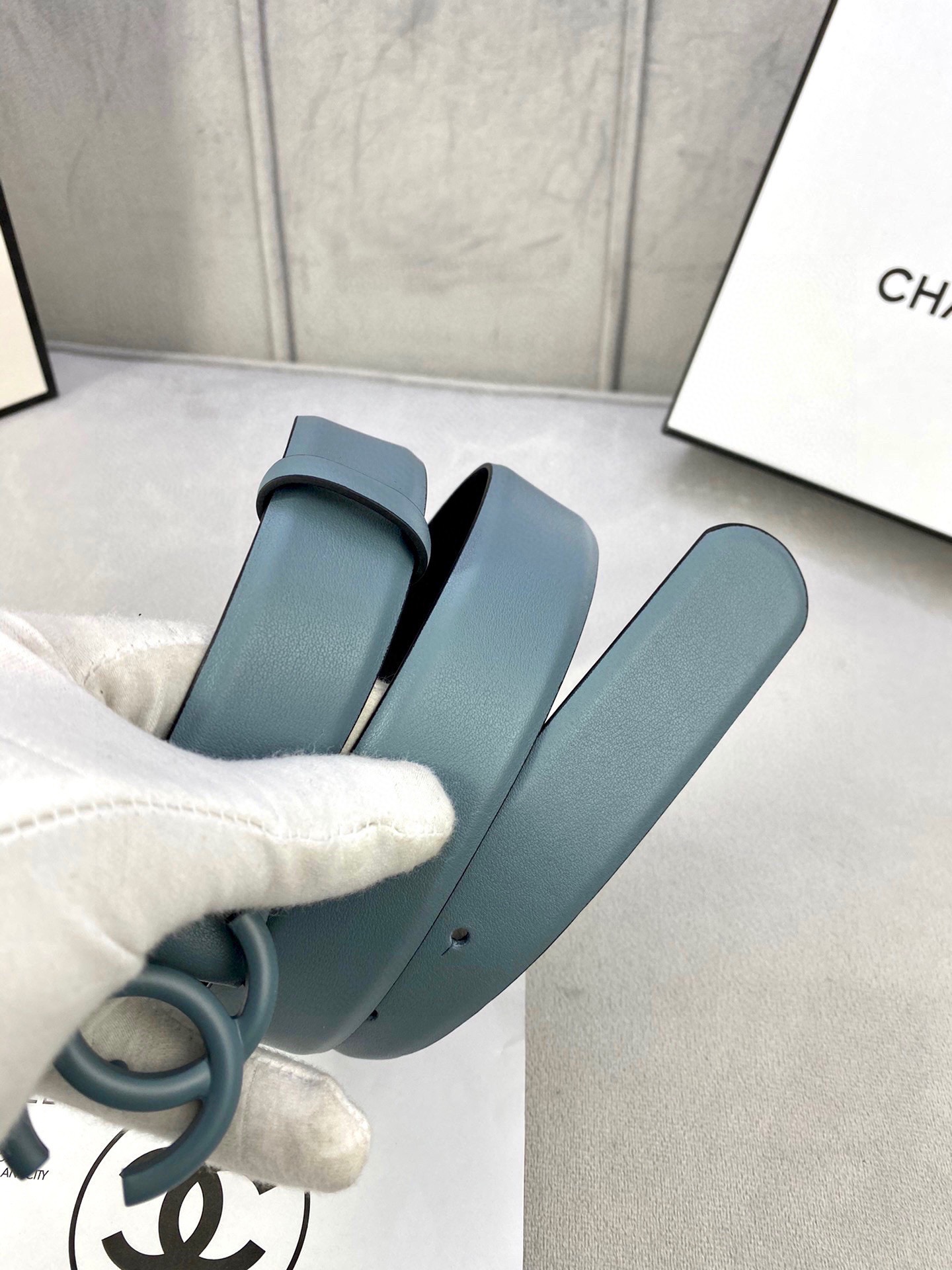Chanel 高仿 藍灰雙C扣皮帶 女士時尚腰帶| 9 Chanel 高仿 藍灰雙C扣皮帶 女士時尚腰帶