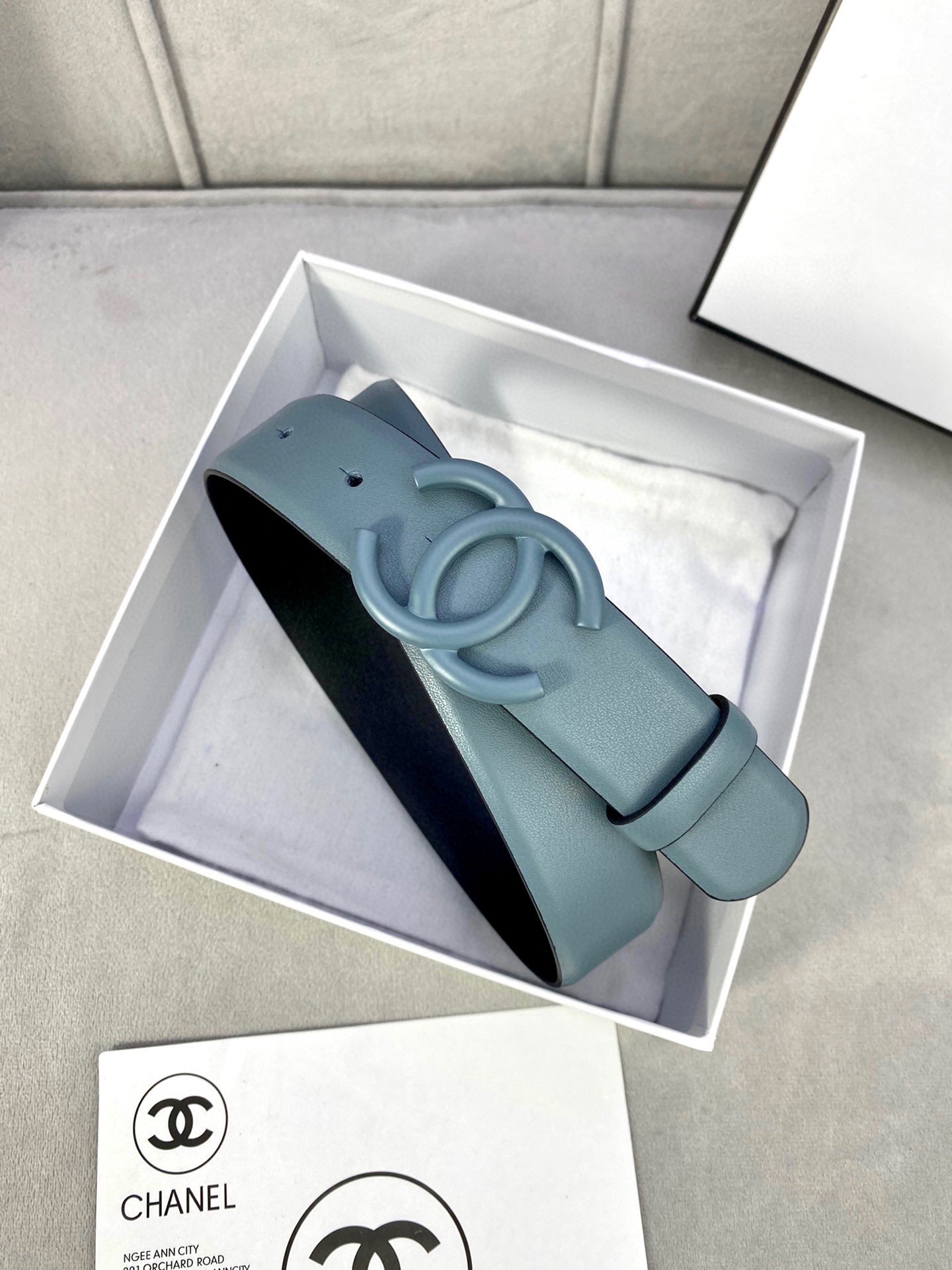 Chanel 高仿 藍灰雙C扣皮帶 女士時尚腰帶| 8 Chanel 高仿 藍灰雙C扣皮帶 女士時尚腰帶