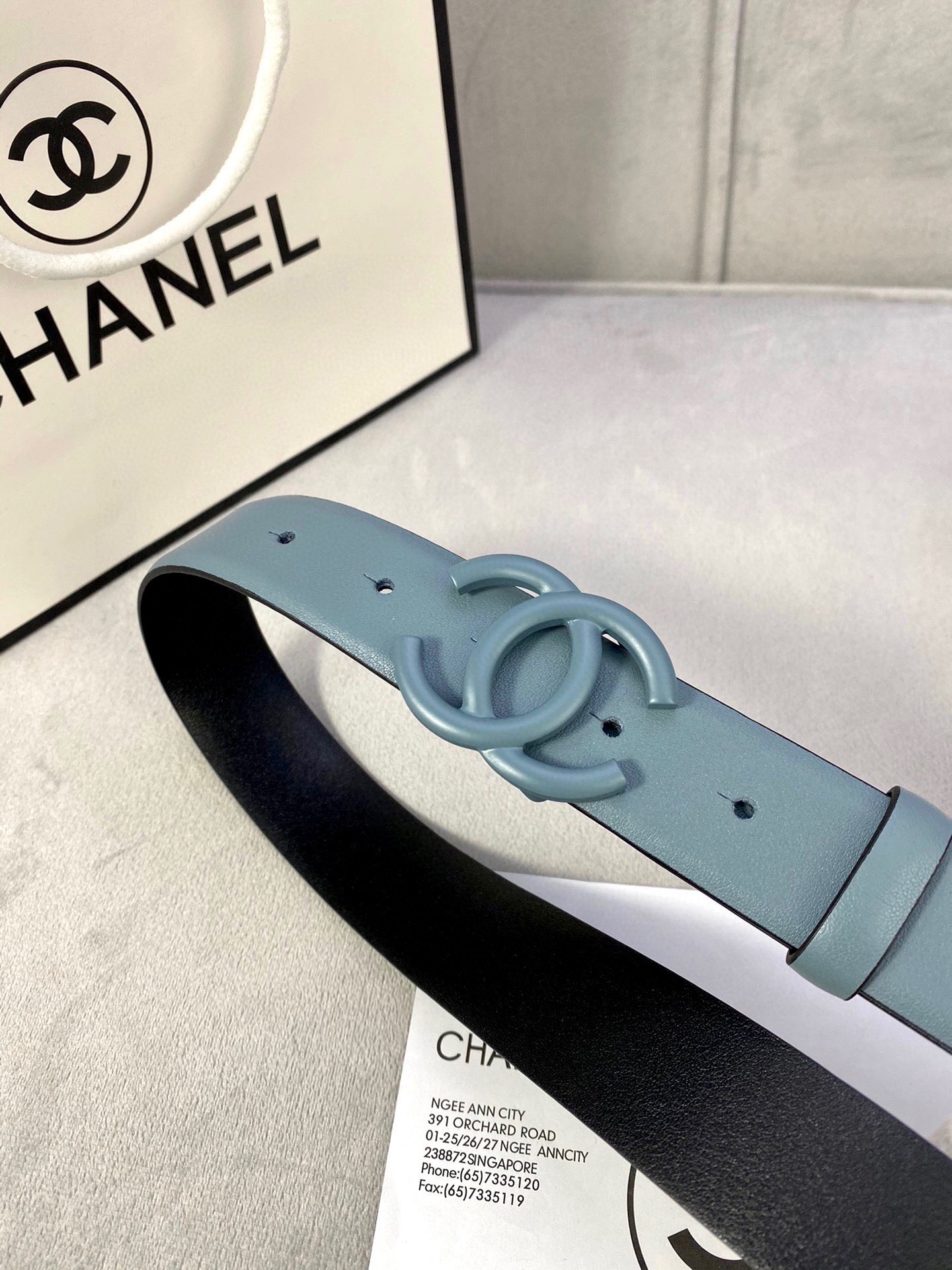 Chanel 高仿 藍灰雙C扣皮帶 女士時尚腰帶| 7 Chanel 高仿 藍灰雙C扣皮帶 女士時尚腰帶