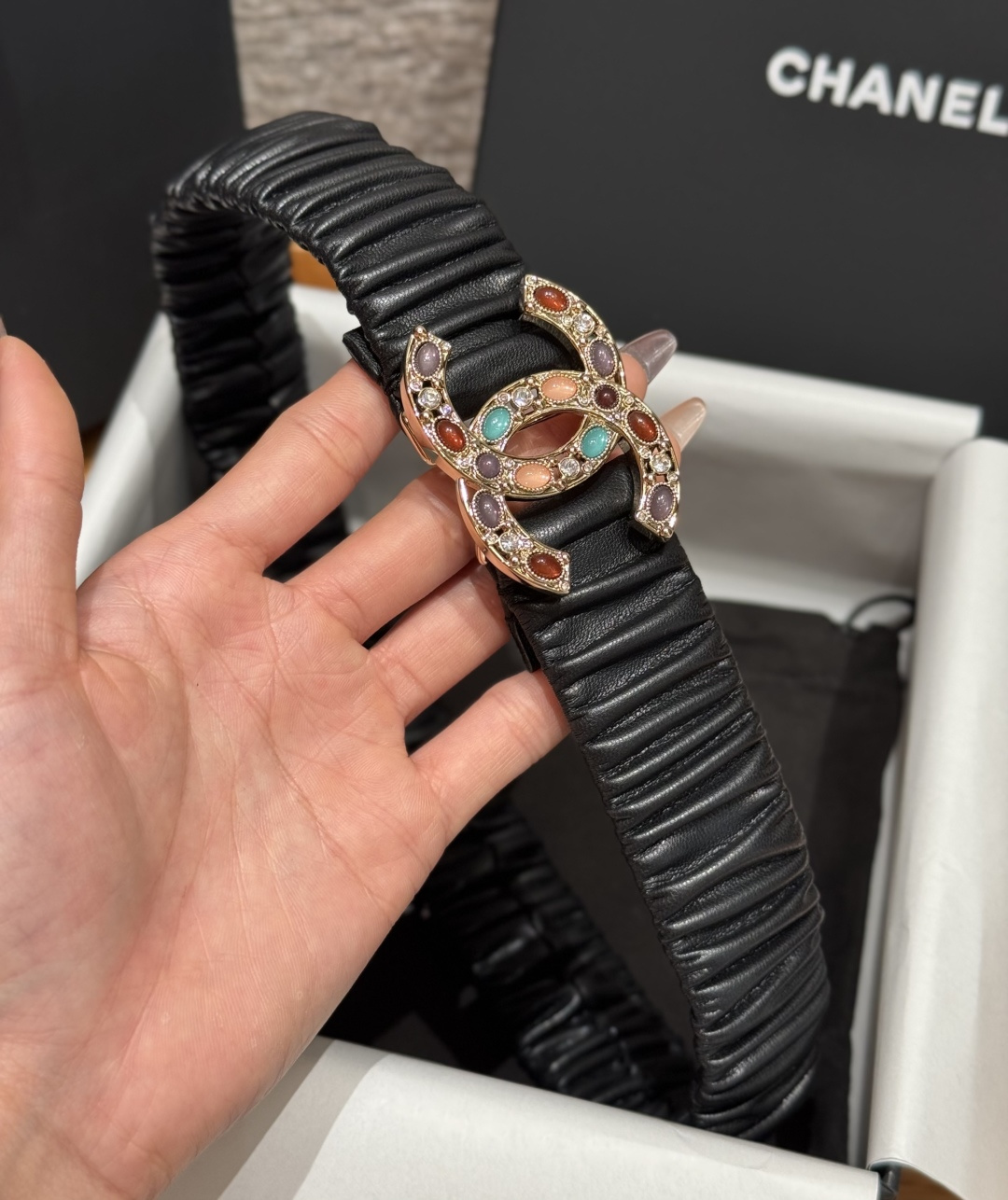 Chanel彩寶雙C扣彈力女士皮帶 高仿小香風時尚百搭腰帶