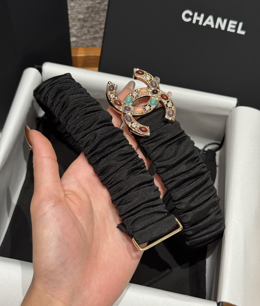 Chanel黑色彩寶雙C扣彈力女士腰帶 高仿小香風時尚皮帶| 11 Chanel黑色彩寶雙C扣彈力女士腰帶 高仿小香風時尚皮帶