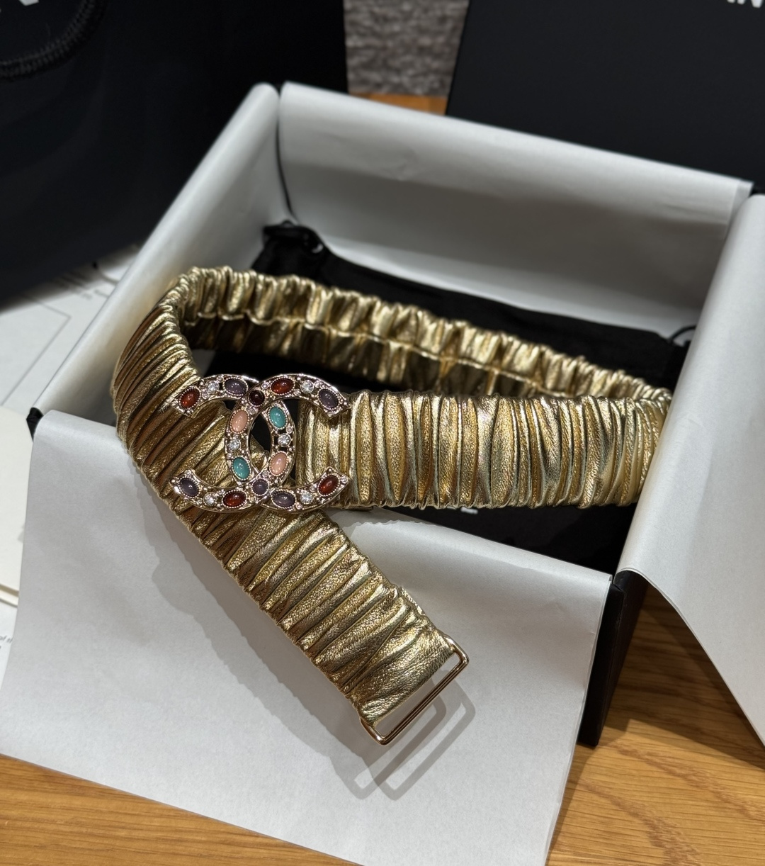 Chanel金色彩寶雙C扣女士腰帶 原單小香風彈力皮帶| 13 Chanel金色彩寶雙C扣女士腰帶 原單小香風彈力皮帶
