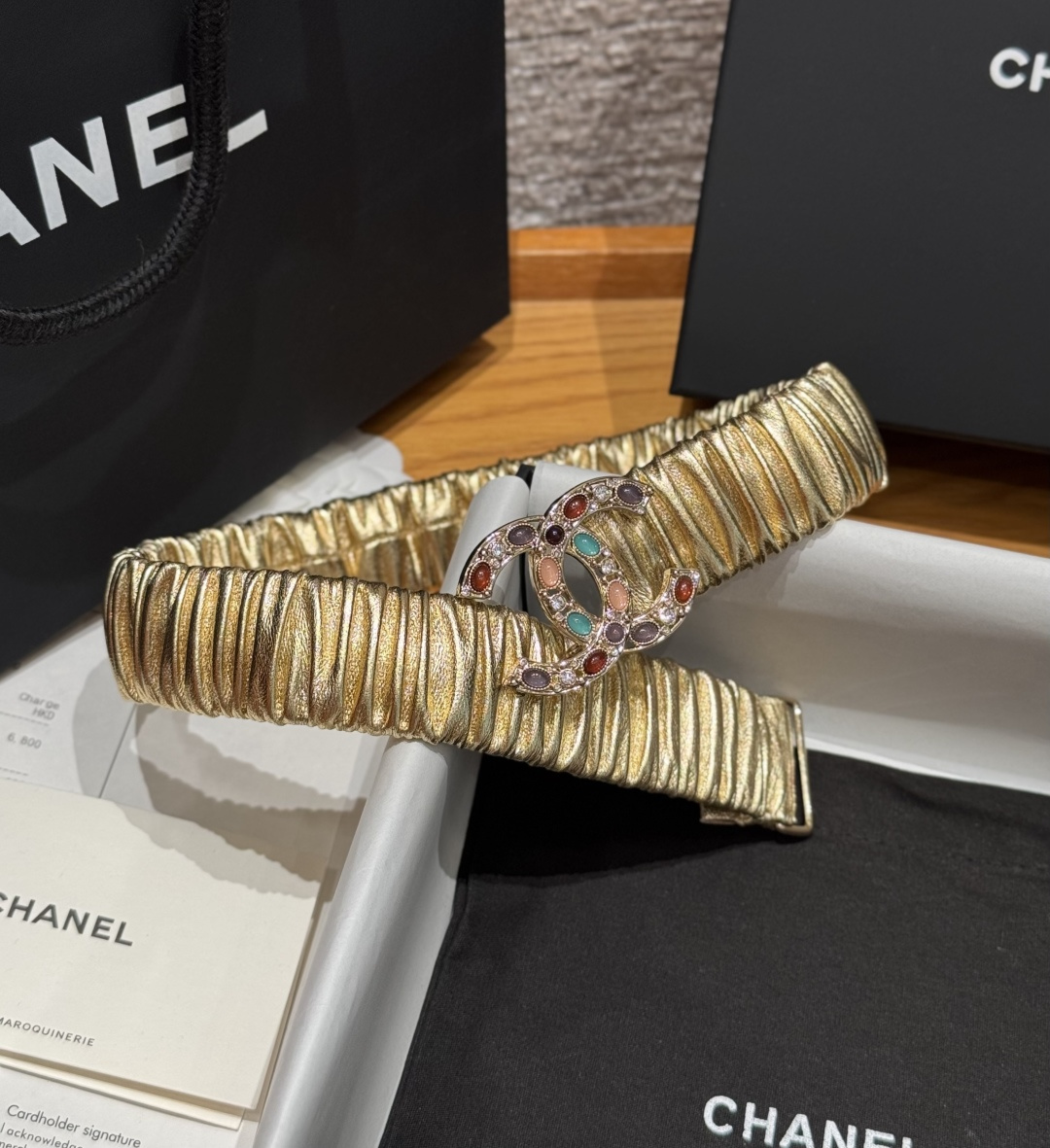 Chanel金色彩寶雙C扣女士腰帶 原單小香風彈力皮帶| 12 Chanel金色彩寶雙C扣女士腰帶 原單小香風彈力皮帶