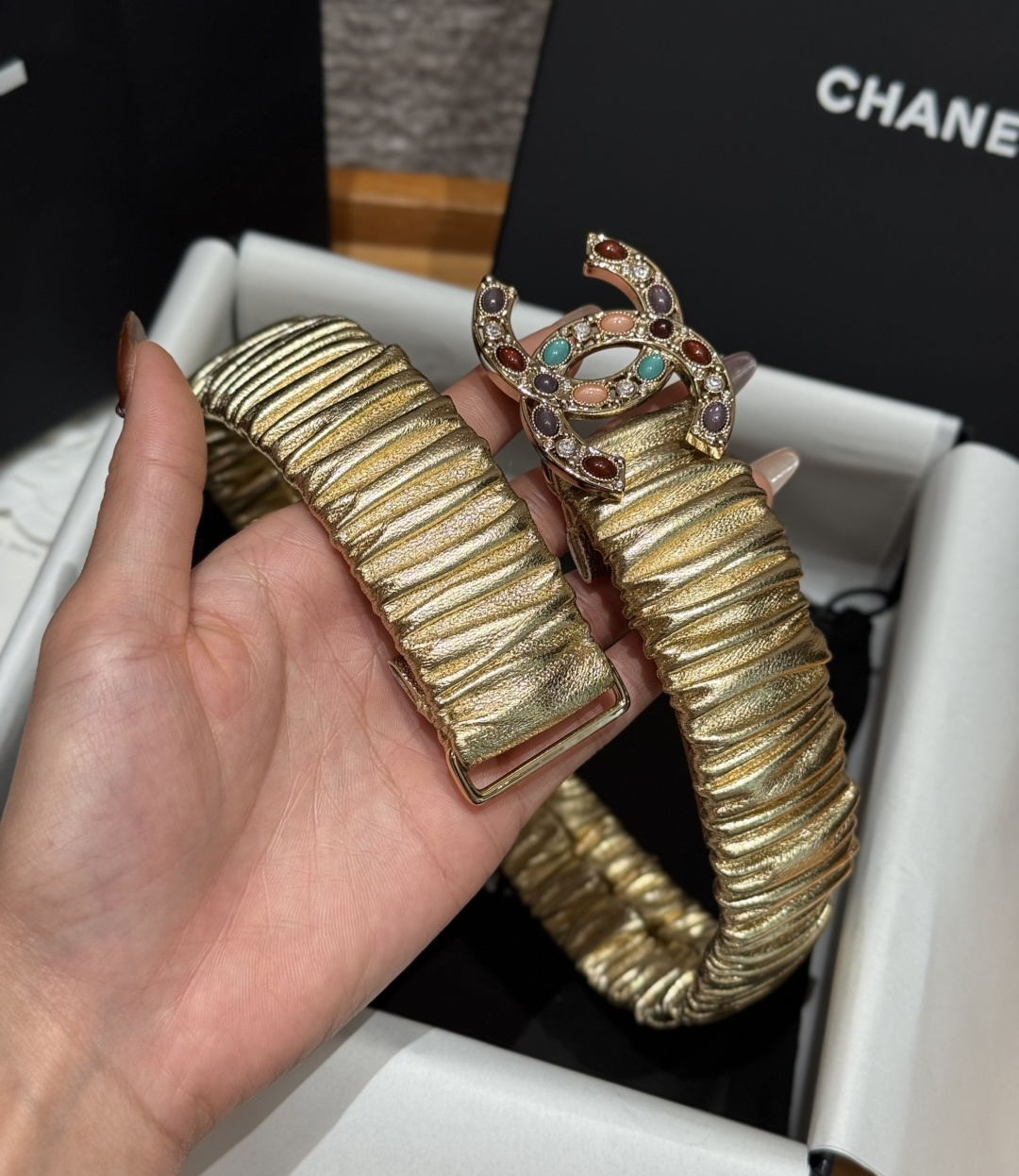 Chanel金色彩寶雙C扣女士腰帶 原單小香風彈力皮帶| 11 Chanel金色彩寶雙C扣女士腰帶 原單小香風彈力皮帶