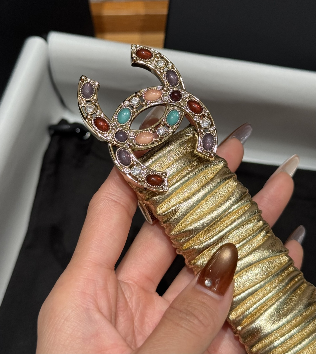 Chanel金色彩寶雙C扣女士腰帶 原單小香風彈力皮帶| 9 Chanel金色彩寶雙C扣女士腰帶 原單小香風彈力皮帶