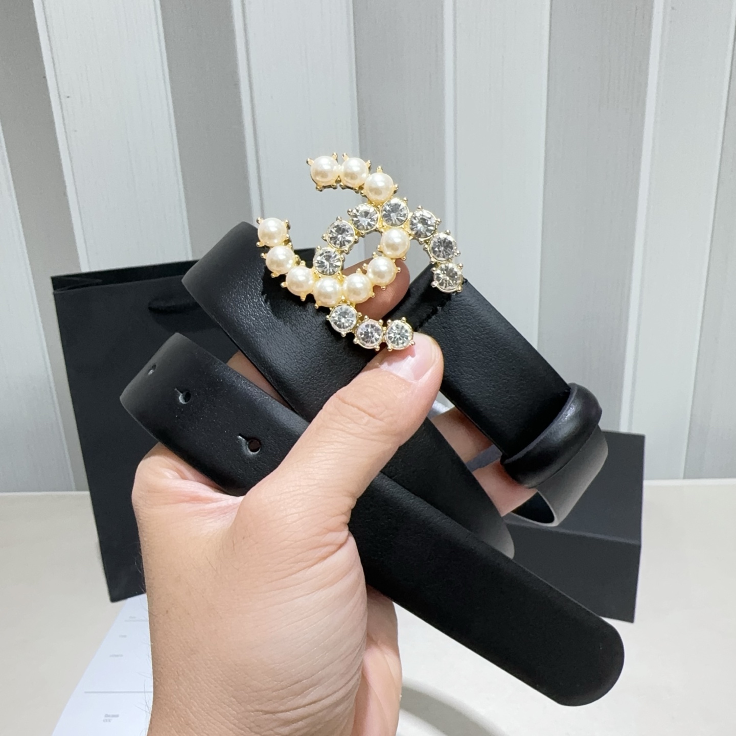 Chanel珍珠水鑽雙C扣女士皮帶 一比一小香風時尚腰帶| 7 Chanel珍珠水鑽雙C扣女士皮帶 一比一小香風時尚腰帶
