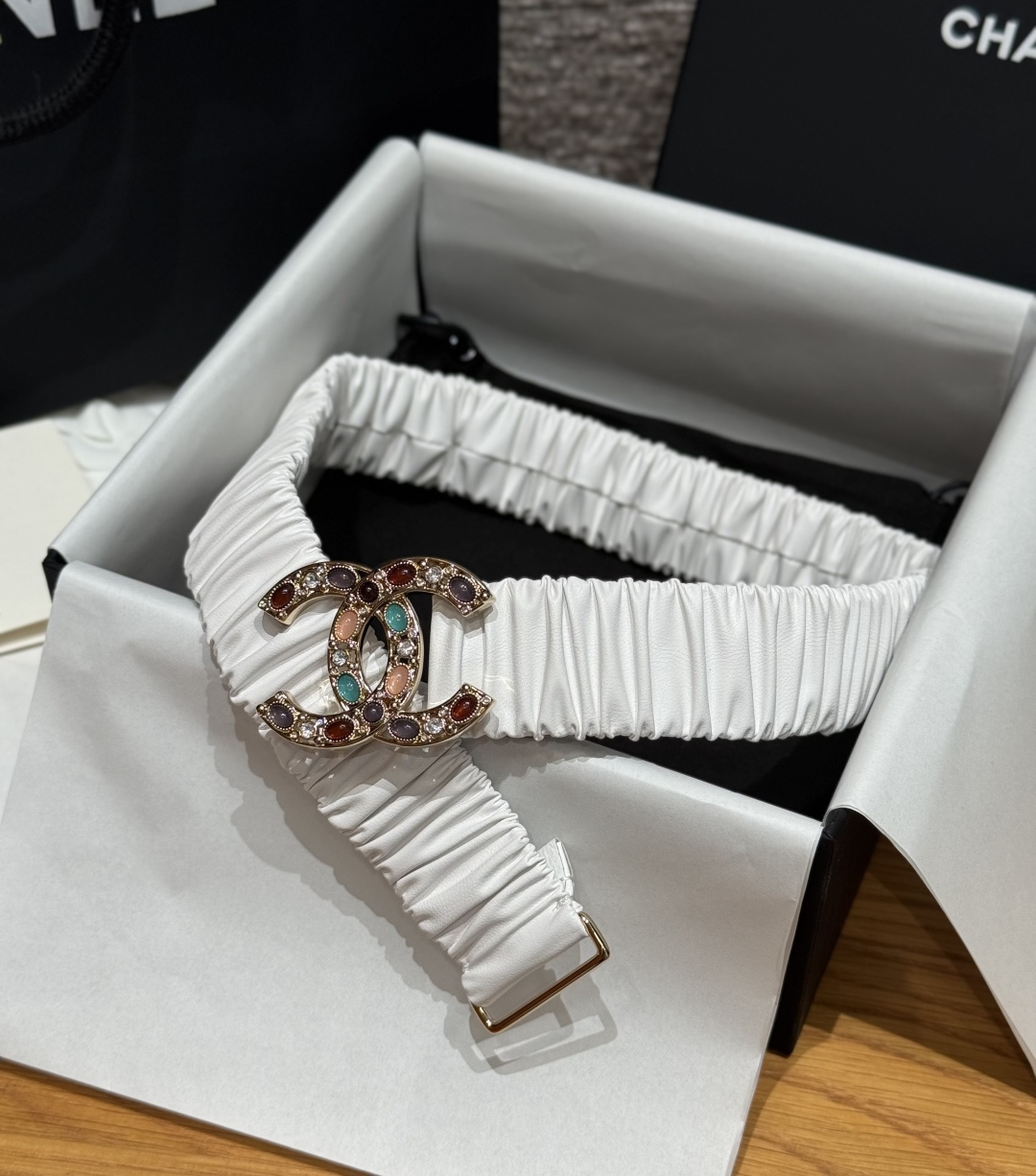 Chanel白色彩寶雙C扣女士腰帶 A貨小香風彈力皮帶| 13 Chanel白色彩寶雙C扣女士腰帶 A貨小香風彈力皮帶