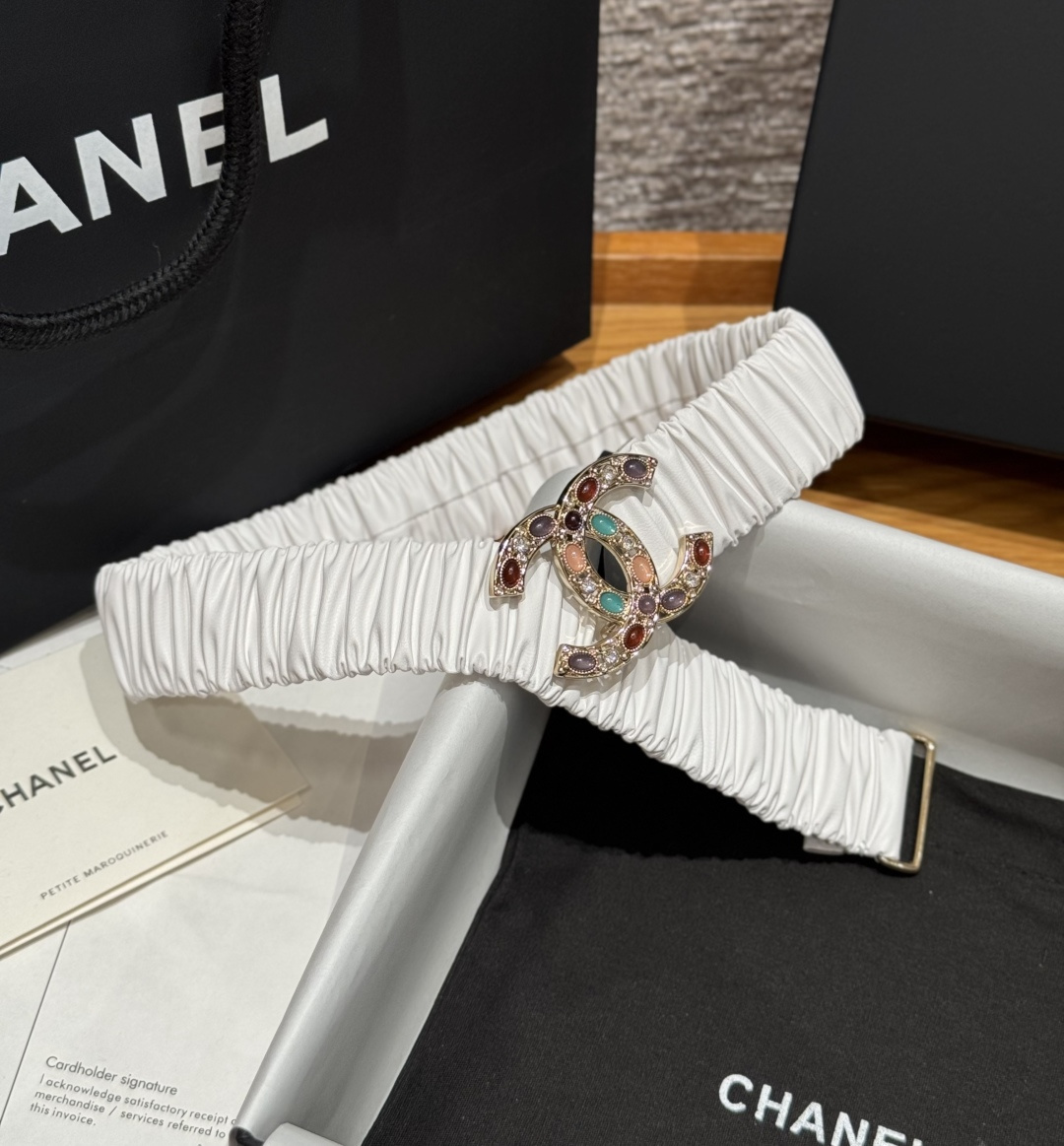 Chanel白色彩寶雙C扣女士腰帶 A貨小香風彈力皮帶| 12 Chanel白色彩寶雙C扣女士腰帶 A貨小香風彈力皮帶