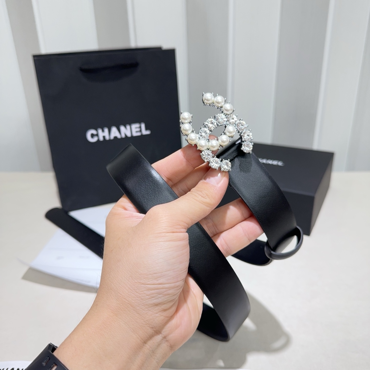 CHANEL 高仿 女款 珍珠雙C水鑽皮帶 氣質百搭時尚腰帶| 7 CHANEL 高仿 女款 珍珠雙C水鑽皮帶 氣質百搭時尚腰帶