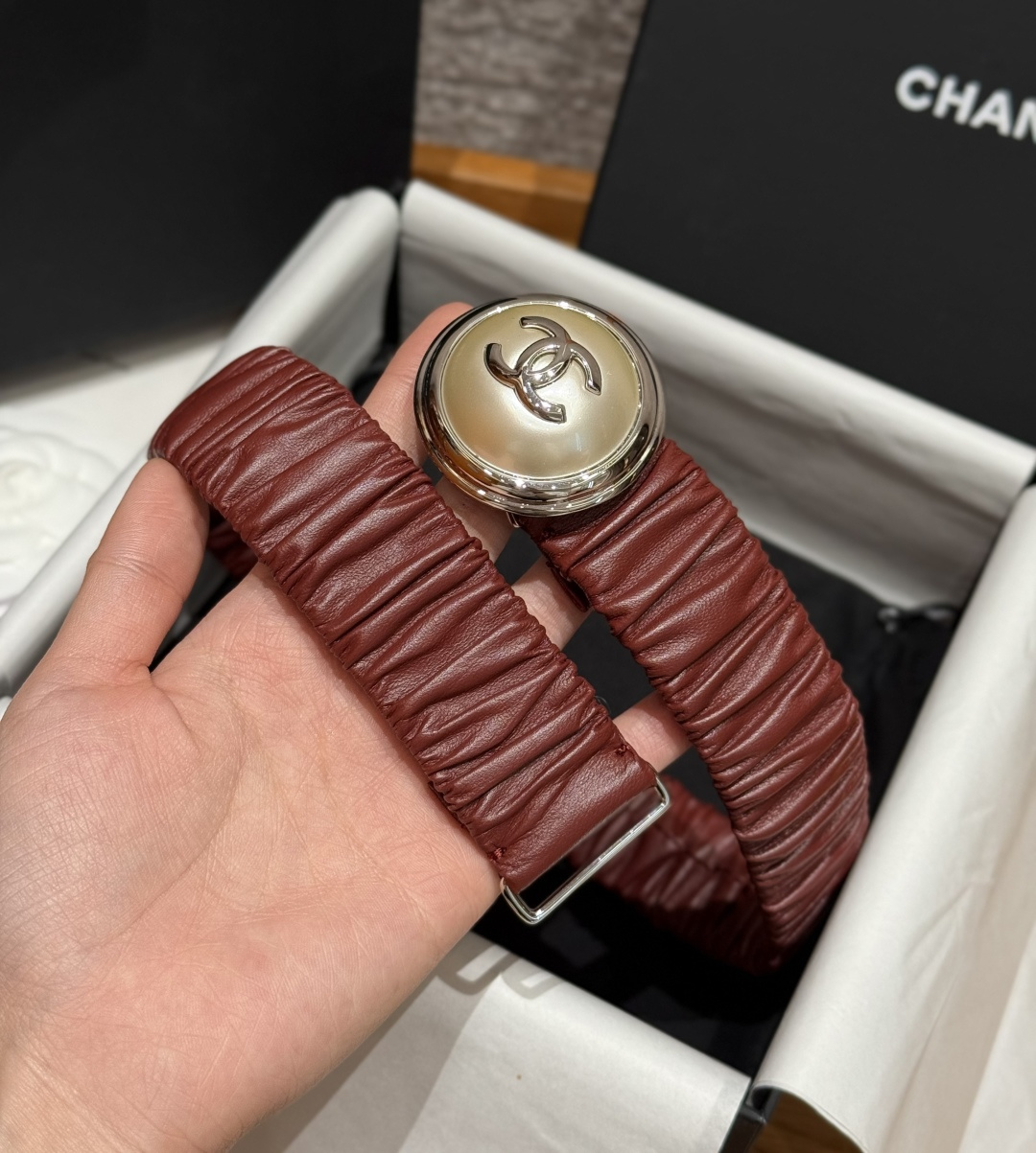 CHANEL 一比一 女款 酒紅色雙C彈力皮帶 時尚精品腰帶| 12 CHANEL 一比一 女款 酒紅色雙C彈力皮帶 時尚精品腰帶
