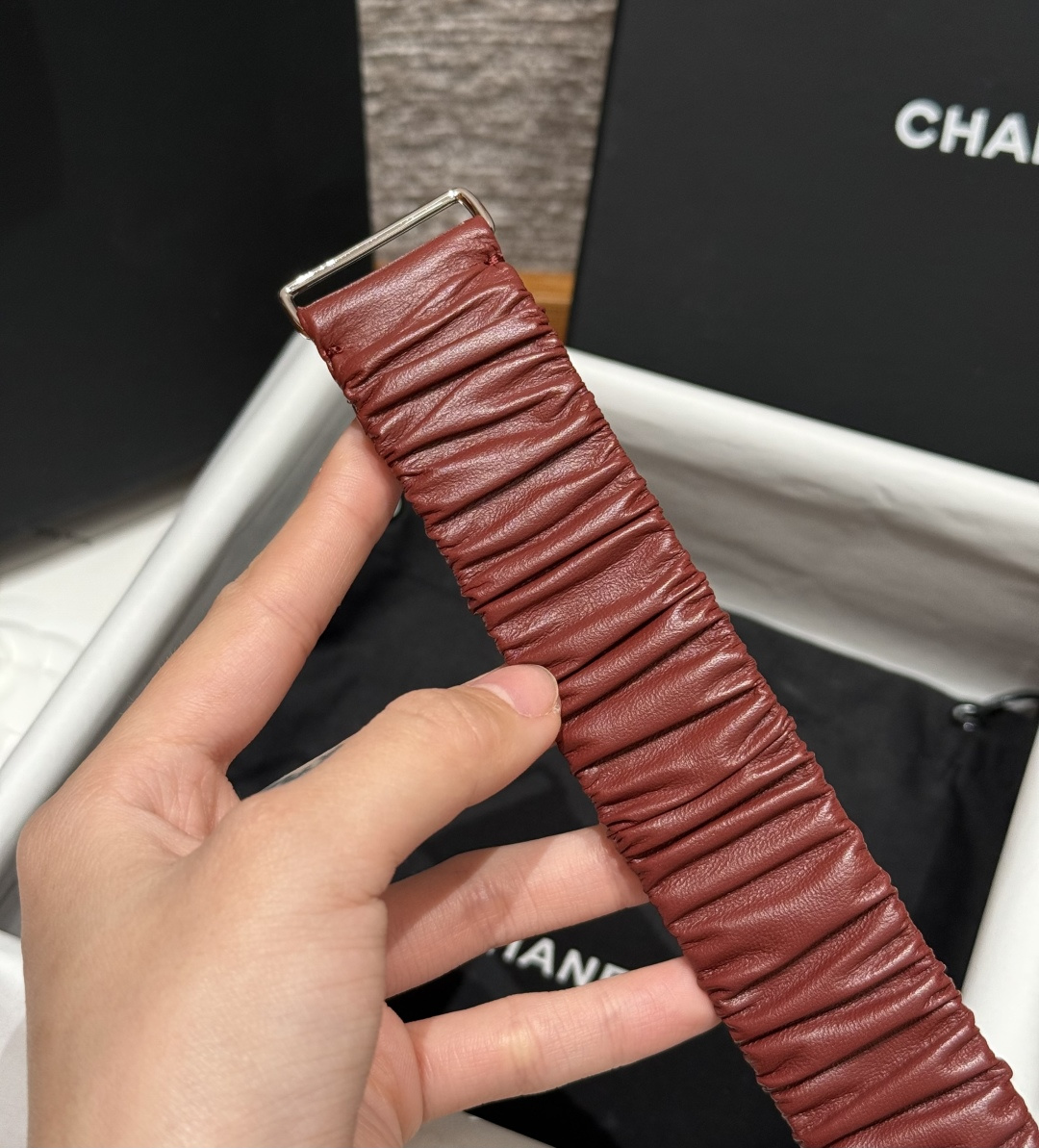 CHANEL 一比一 女款 酒紅色雙C彈力皮帶 時尚精品腰帶| 7 CHANEL 一比一 女款 酒紅色雙C彈力皮帶 時尚精品腰帶