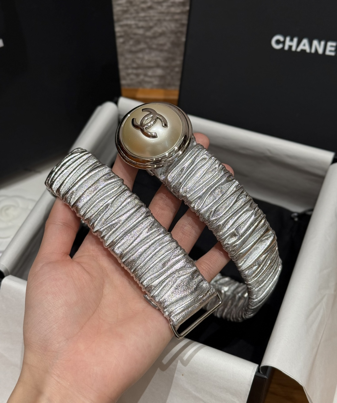 CHANEL 原單 女款 銀色雙C彈力皮帶 時尚精品腰帶| 12 CHANEL 原單 女款 銀色雙C彈力皮帶 時尚精品腰帶