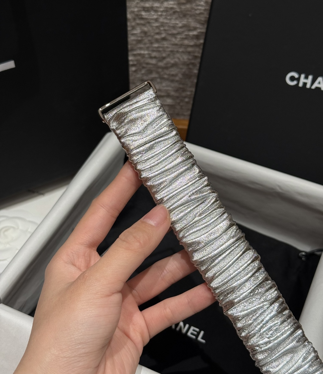 CHANEL 原單 女款 銀色雙C彈力皮帶 時尚精品腰帶| 7 CHANEL 原單 女款 銀色雙C彈力皮帶 時尚精品腰帶