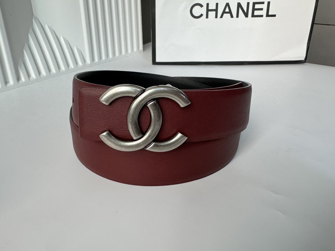 CHANEL 一比一 女款 雙C牛皮皮帶 酒紅色時尚百搭腰帶| 11 CHANEL 一比一 女款 雙C牛皮皮帶 酒紅色時尚百搭腰帶