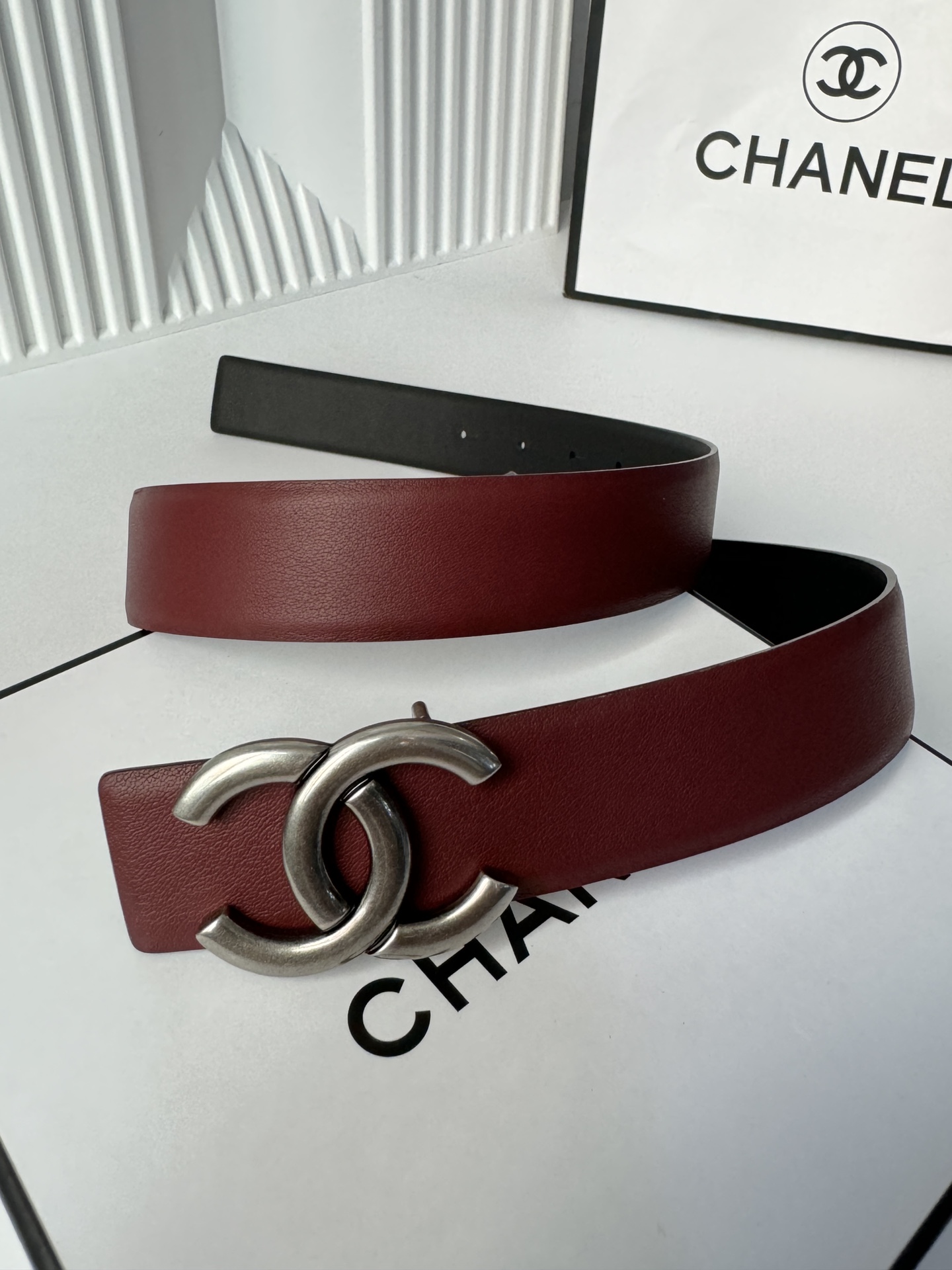 CHANEL 一比一 女款 雙C牛皮皮帶 酒紅色時尚百搭腰帶| 7 CHANEL 一比一 女款 雙C牛皮皮帶 酒紅色時尚百搭腰帶