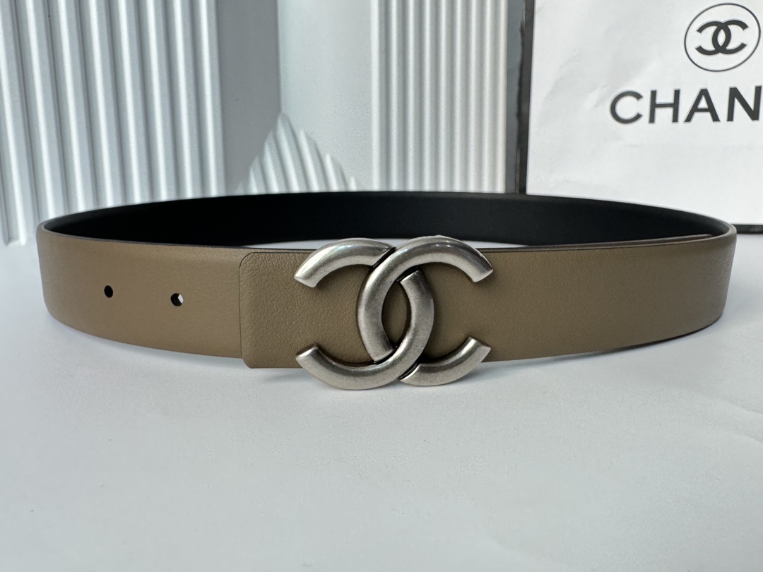 CHANEL A貨 女款 雙C牛皮皮帶 卡其色氣質時尚腰帶| 14 CHANEL A貨 女款 雙C牛皮皮帶 卡其色氣質時尚腰帶