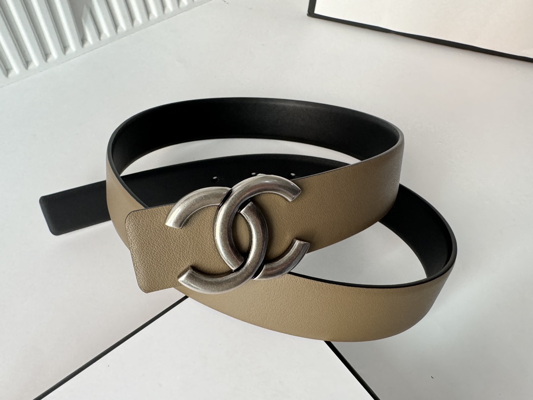 CHANEL A貨 女款 雙C牛皮皮帶 卡其色氣質時尚腰帶| 12 CHANEL A貨 女款 雙C牛皮皮帶 卡其色氣質時尚腰帶
