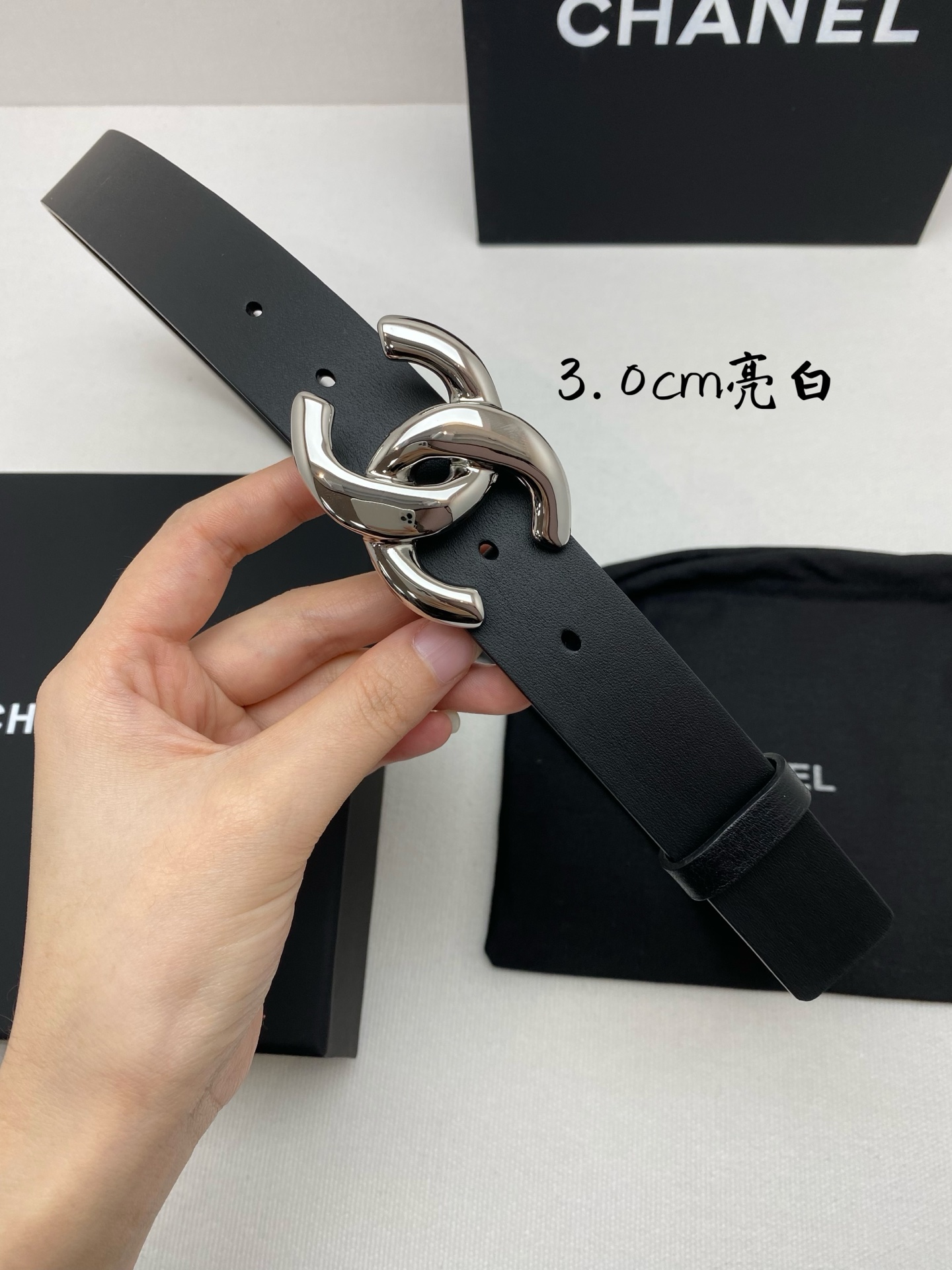 CHANEL 高仿 女款 3.0cm雙C扣皮帶 黑色百搭精品腰帶| 10 CHANEL 高仿 女款 3.0cm雙C扣皮帶 黑色百搭精品腰帶