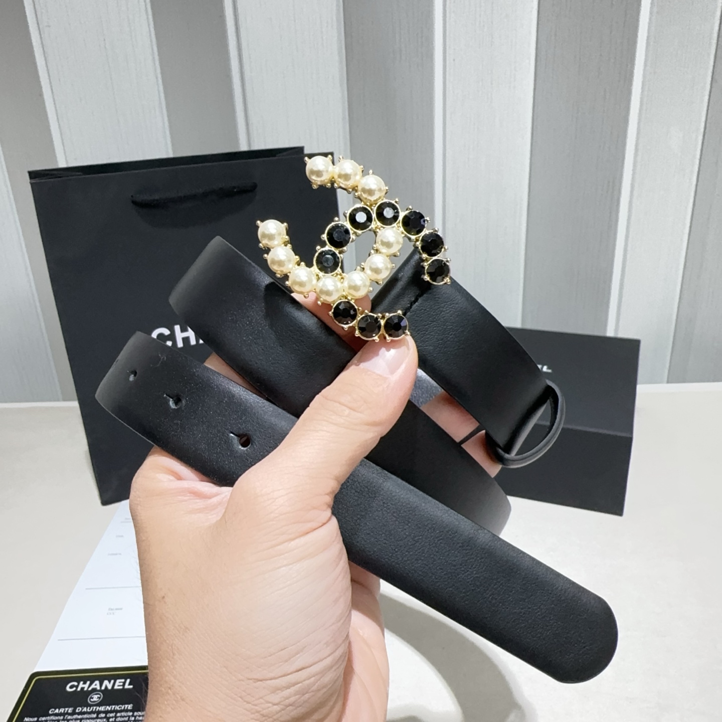 CHANEL高仿 女款 珍珠雙C扣牛皮皮帶 氣質百搭腰帶| 7 CHANEL高仿 女款 珍珠雙C扣牛皮皮帶 氣質百搭腰帶