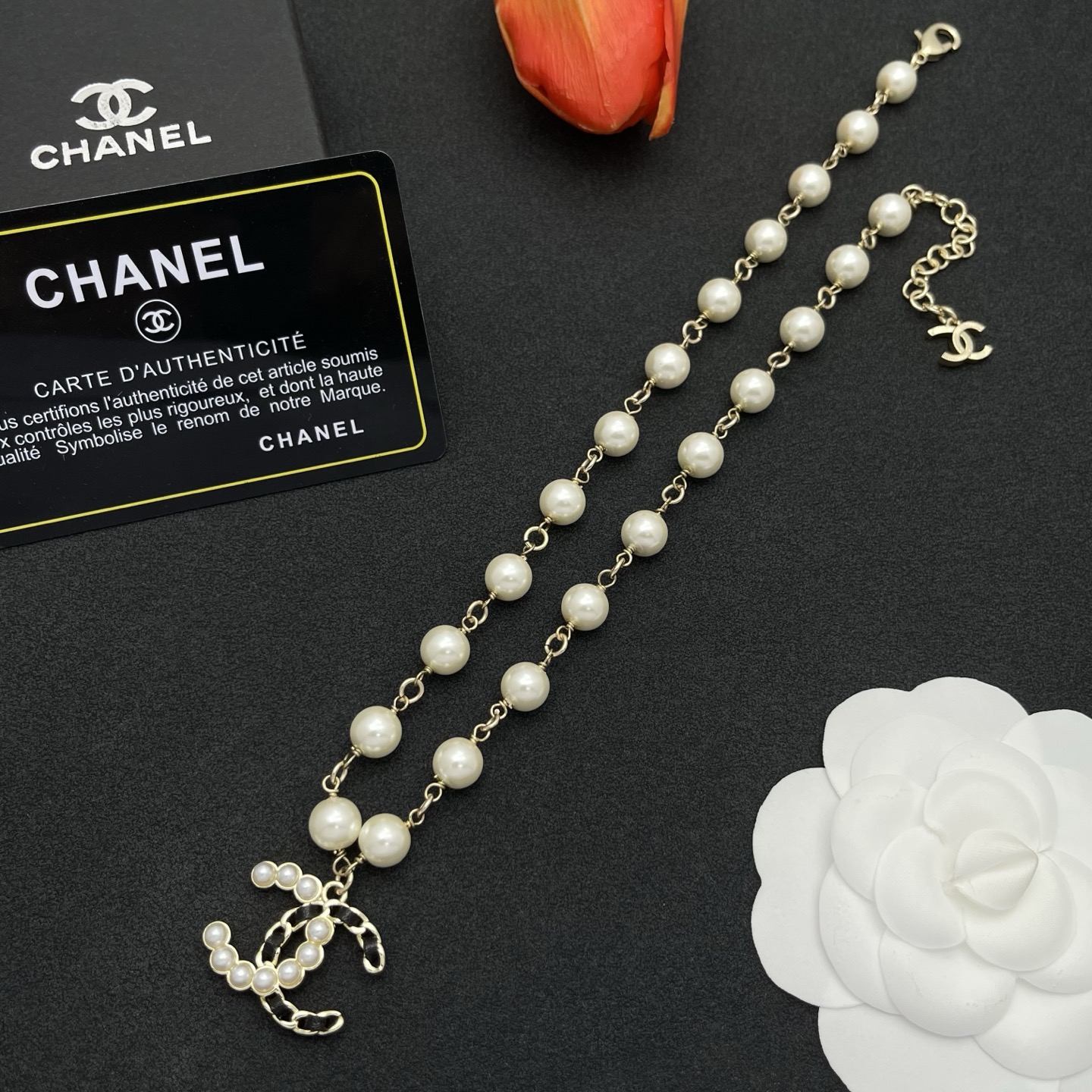 CHANEL 高仿珍珠連珠短鍊 雙C吊墜氣質款(金)| 13 CHANEL 高仿珍珠連珠短鍊 雙C吊墜氣質款(金)