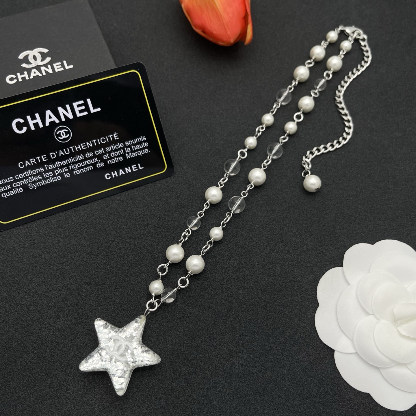 Chanel 原單星星珍珠串鍊項鍊|透明珠+珍珠優雅混搭設計| 13 Chanel 原單星星珍珠串鍊項鍊|透明珠+珍珠優雅混搭設計