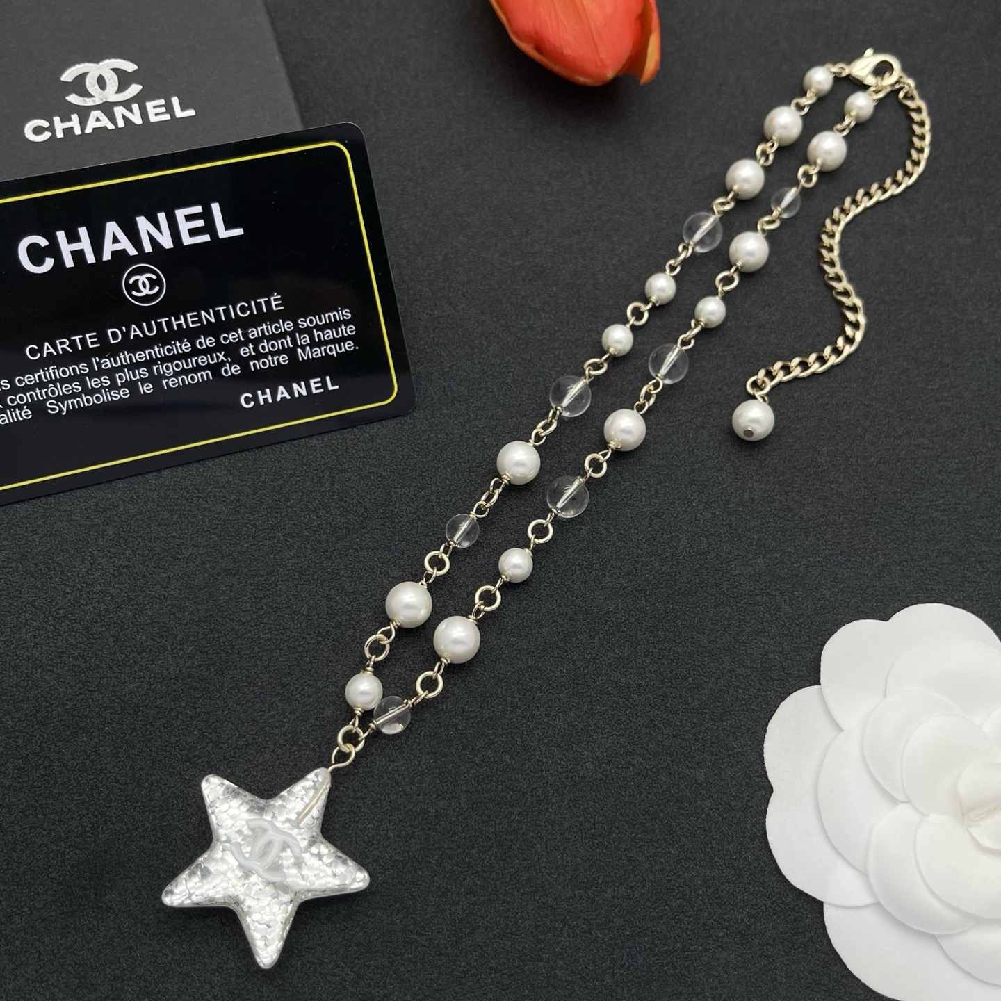 Chanel 一比一金色星星珍珠串鍊項鍊|柔亮珍珠與透明珠設計| 13 Chanel 一比一金色星星珍珠串鍊項鍊|柔亮珍珠與透明珠設計