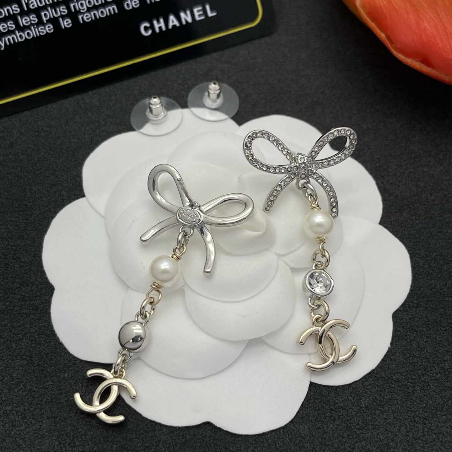 Chanel 原單蝴蝶結珍珠垂墜耳環｜甜美水鑽＋雙C造型輕奢耳飾