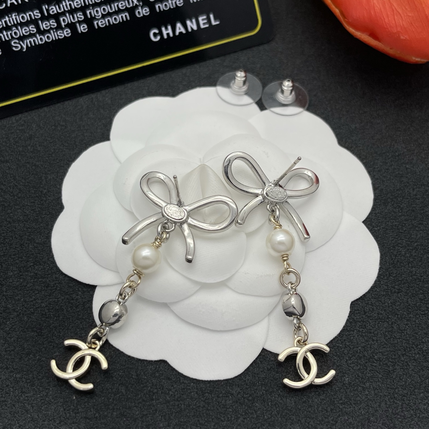 Chanel 原單蝴蝶結珍珠垂墜耳環｜甜美水鑽＋雙C造型輕奢耳飾