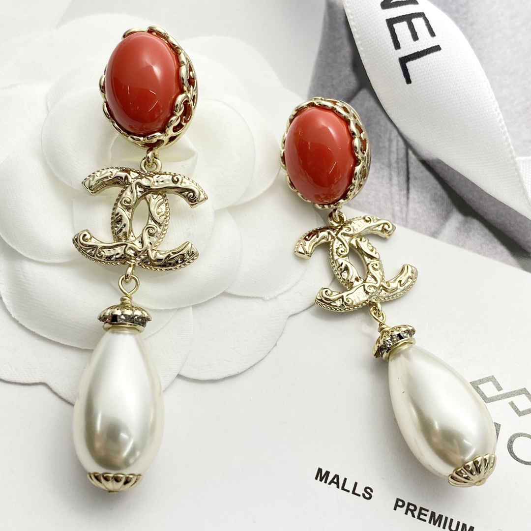 Chanel 高仿 女款 紅寶石珍珠垂墜耳環 華麗設計款| 10 Chanel 高仿 女款 紅寶石珍珠垂墜耳環 華麗設計款