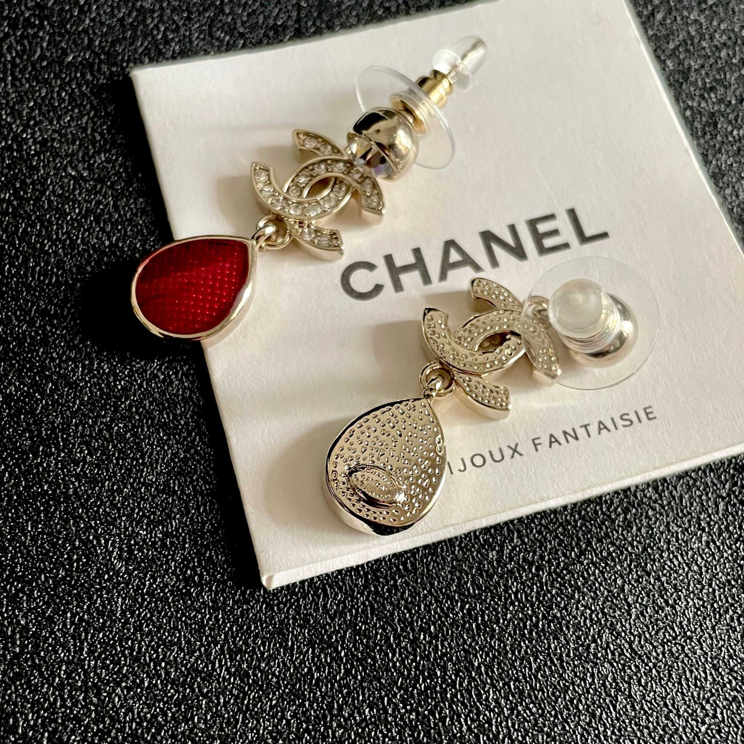 Chanel 一比一 女款 紅色水滴耳環 經典雙C設計 氣質款| 9 Chanel 一比一 女款 紅色水滴耳環 經典雙C設計 氣質款