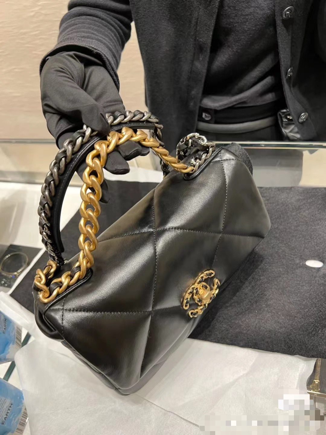 CHANEL A貨 女款雲朵皮革手提包 黑金拼接鏈條大容量款| 14 CHANEL A貨 女款雲朵皮革手提包 黑金拼接鏈條大容量款
